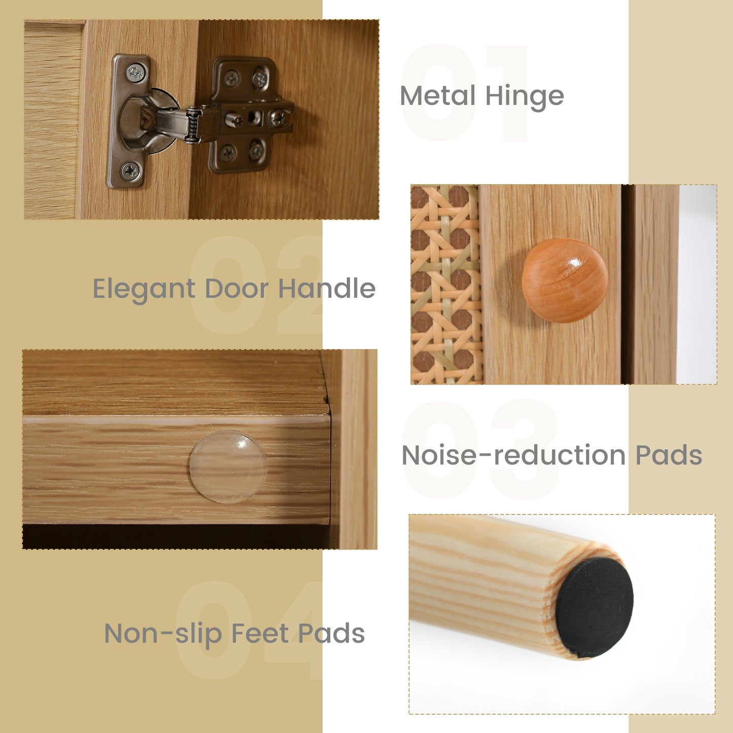 Rattan Nightstand with Charging Station Bedside Table with USB Ports and PE Rattan Door-Natural Kids Crystal