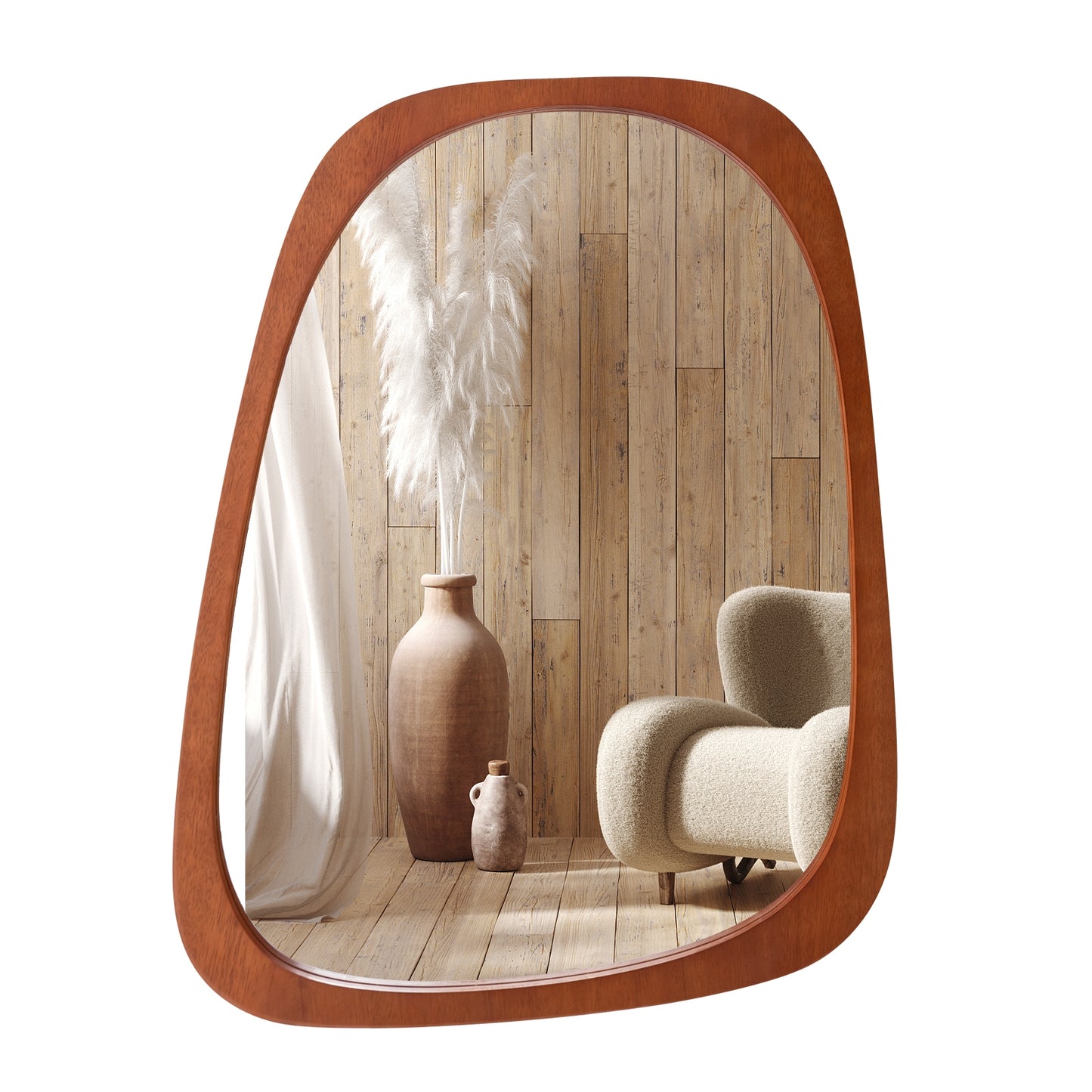 Asymmetrical Abstract Irregular Shaped Wall Mirror with Rustic Frame-Natural Kids Crystal