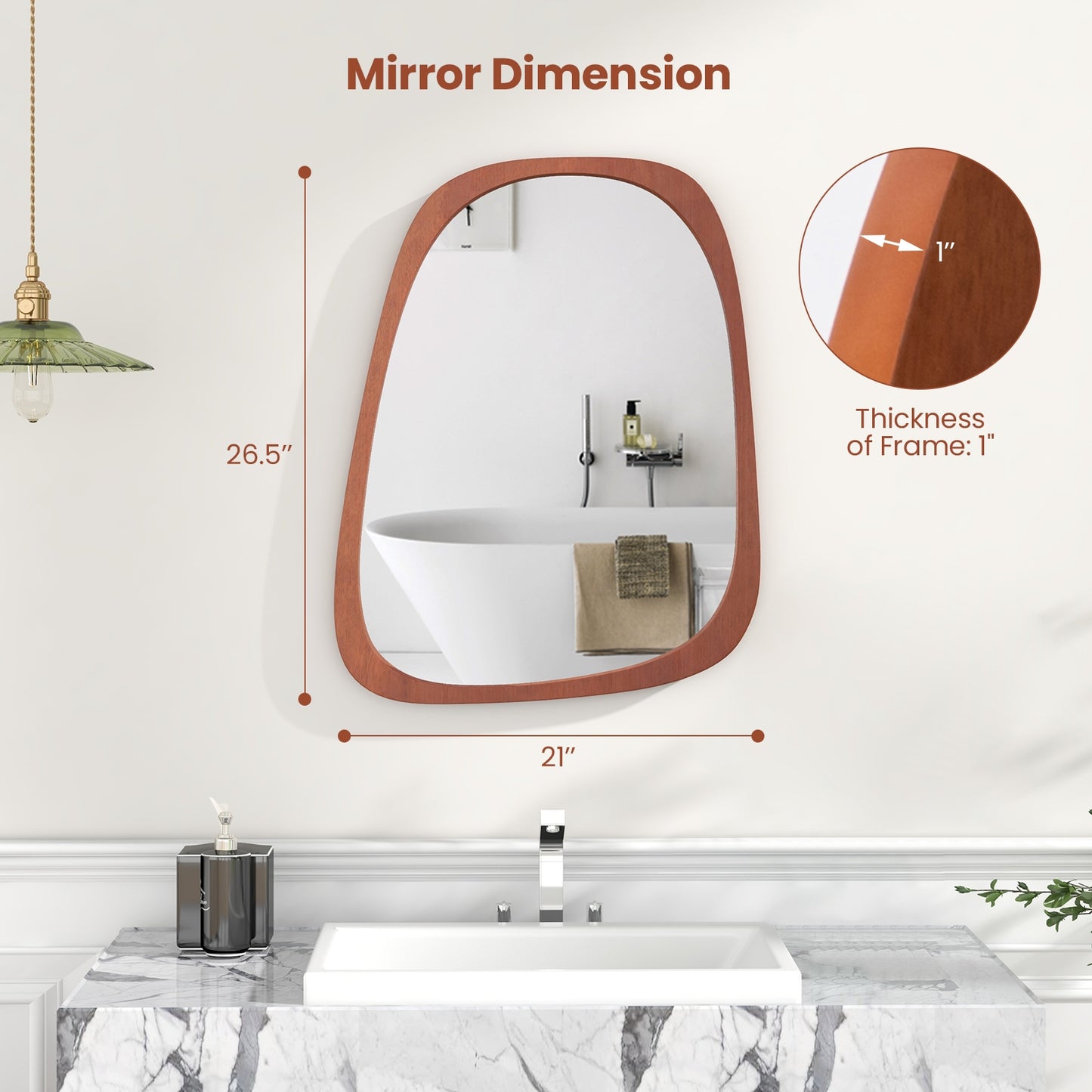 Asymmetrical Abstract Irregular Shaped Wall Mirror with Rustic Frame-Natural Kids Crystal