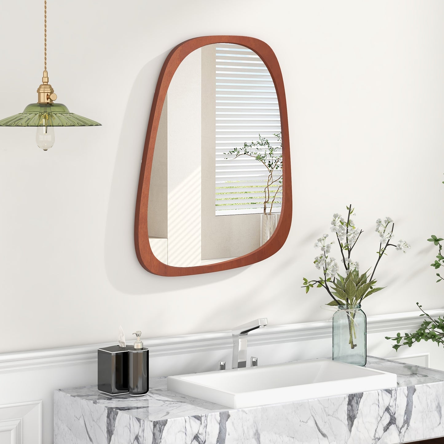 Asymmetrical Abstract Irregular Shaped Wall Mirror with Rustic Frame-Natural Kids Crystal