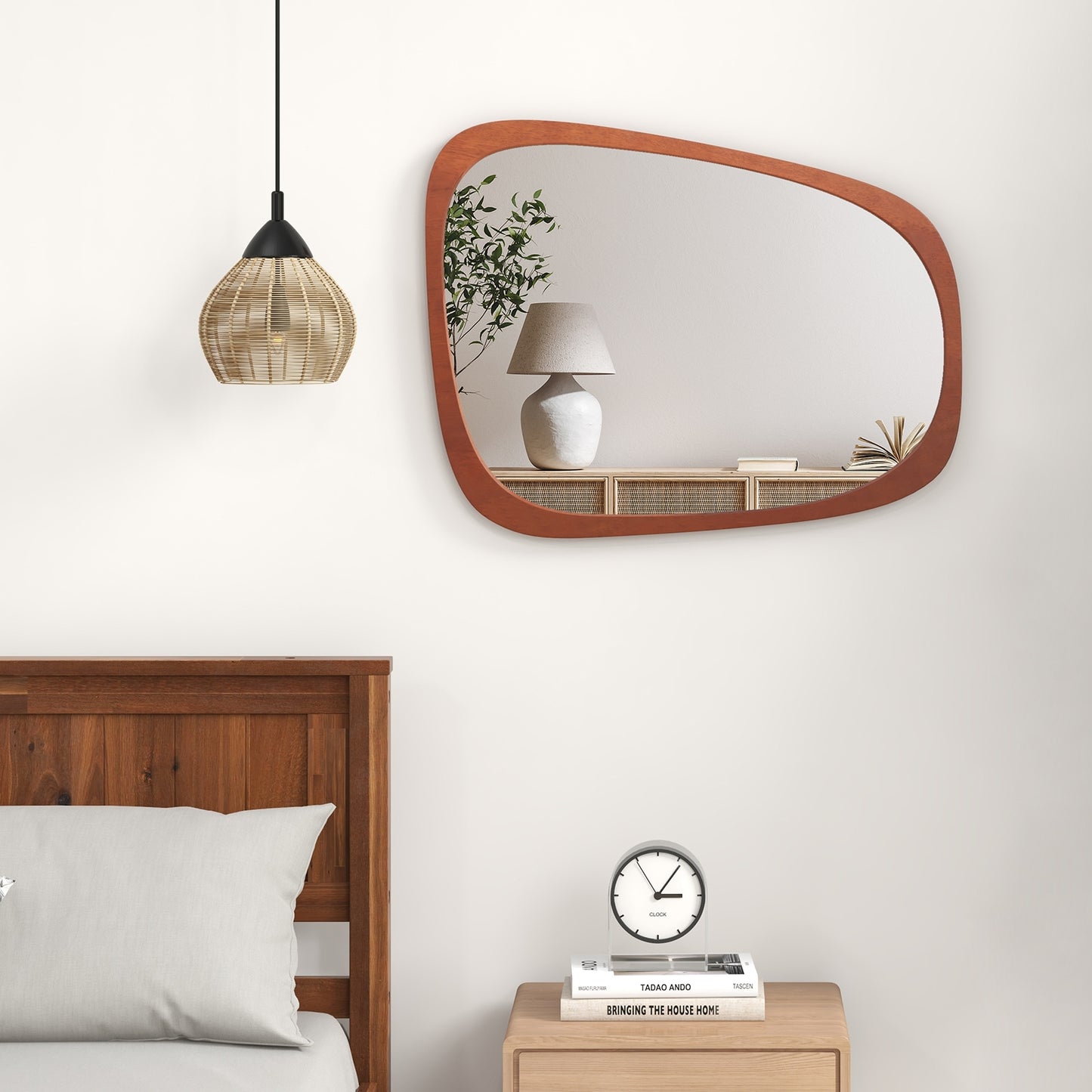 Asymmetrical Abstract Irregular Shaped Wall Mirror with Rustic Frame-Natural Kids Crystal