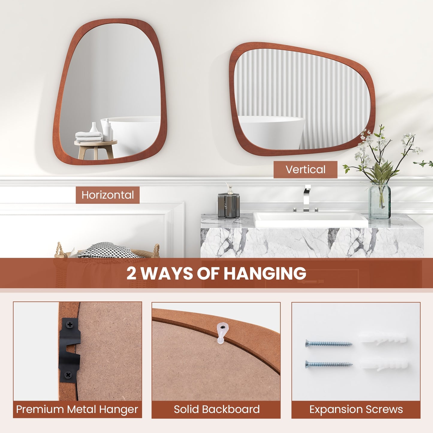 Asymmetrical Abstract Irregular Shaped Wall Mirror with Rustic Frame-Natural Kids Crystal