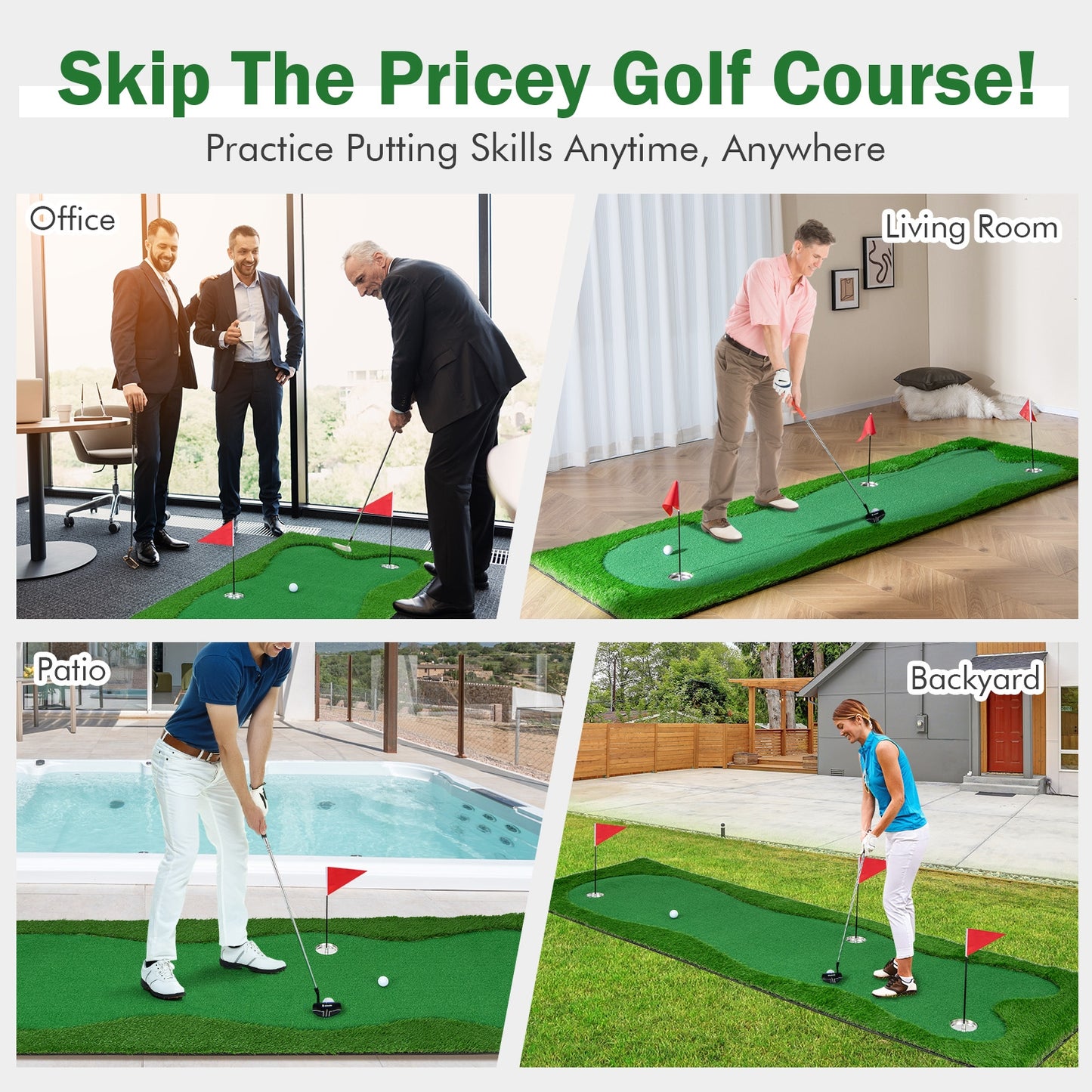Golf Putting Green with Realistic Artificial Grass Turf-S Kids Crystal