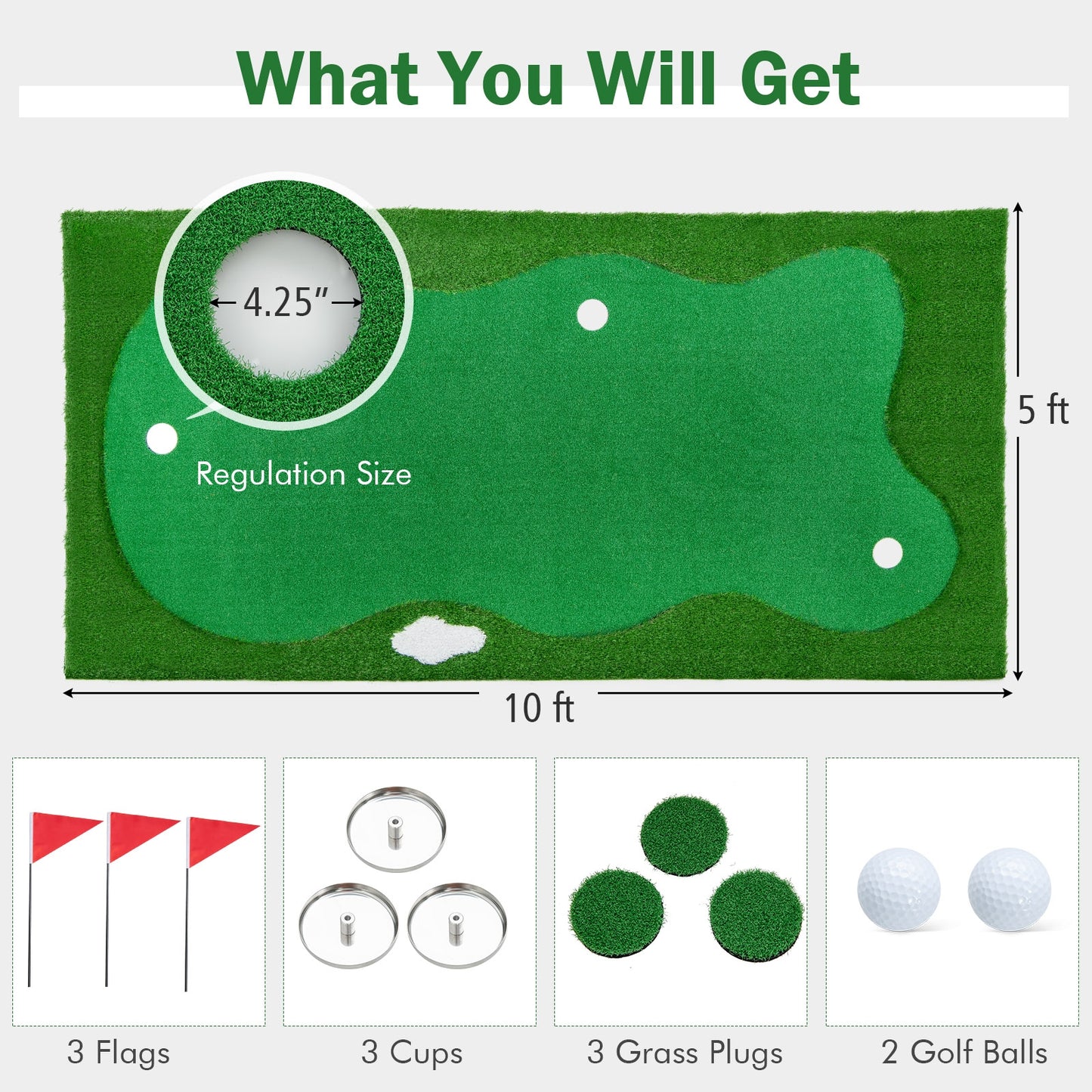 Golf Putting Green with Realistic Artificial Grass Turf-L Kids Crystal
