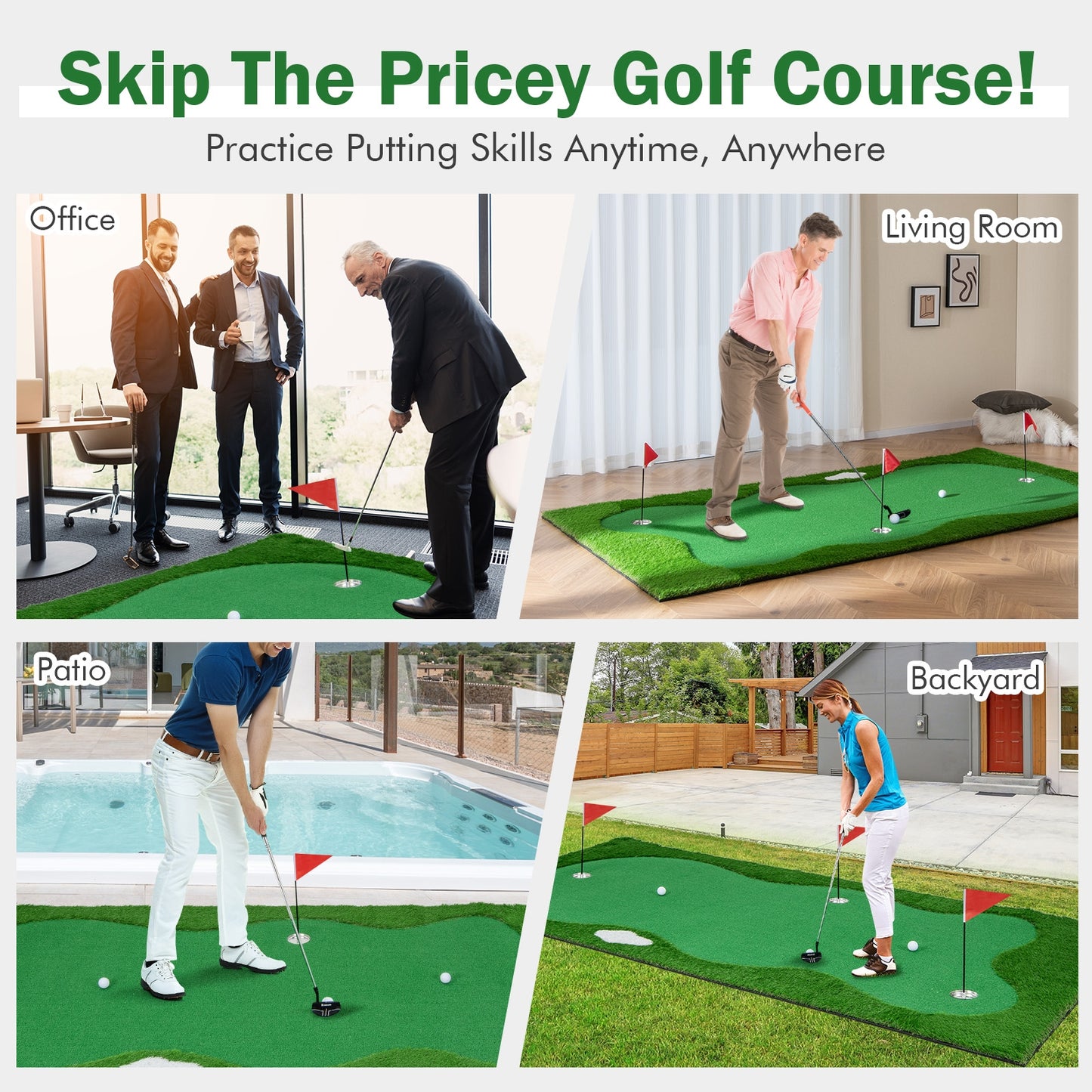 Golf Putting Green with Realistic Artificial Grass Turf-L Kids Crystal
