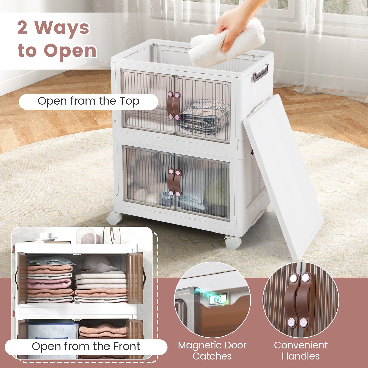 25.5/60 Gal 3-Tier Stackable Storage Boxes Bins with Magnetic Doors and Lockable Casters-S Kids Crystal