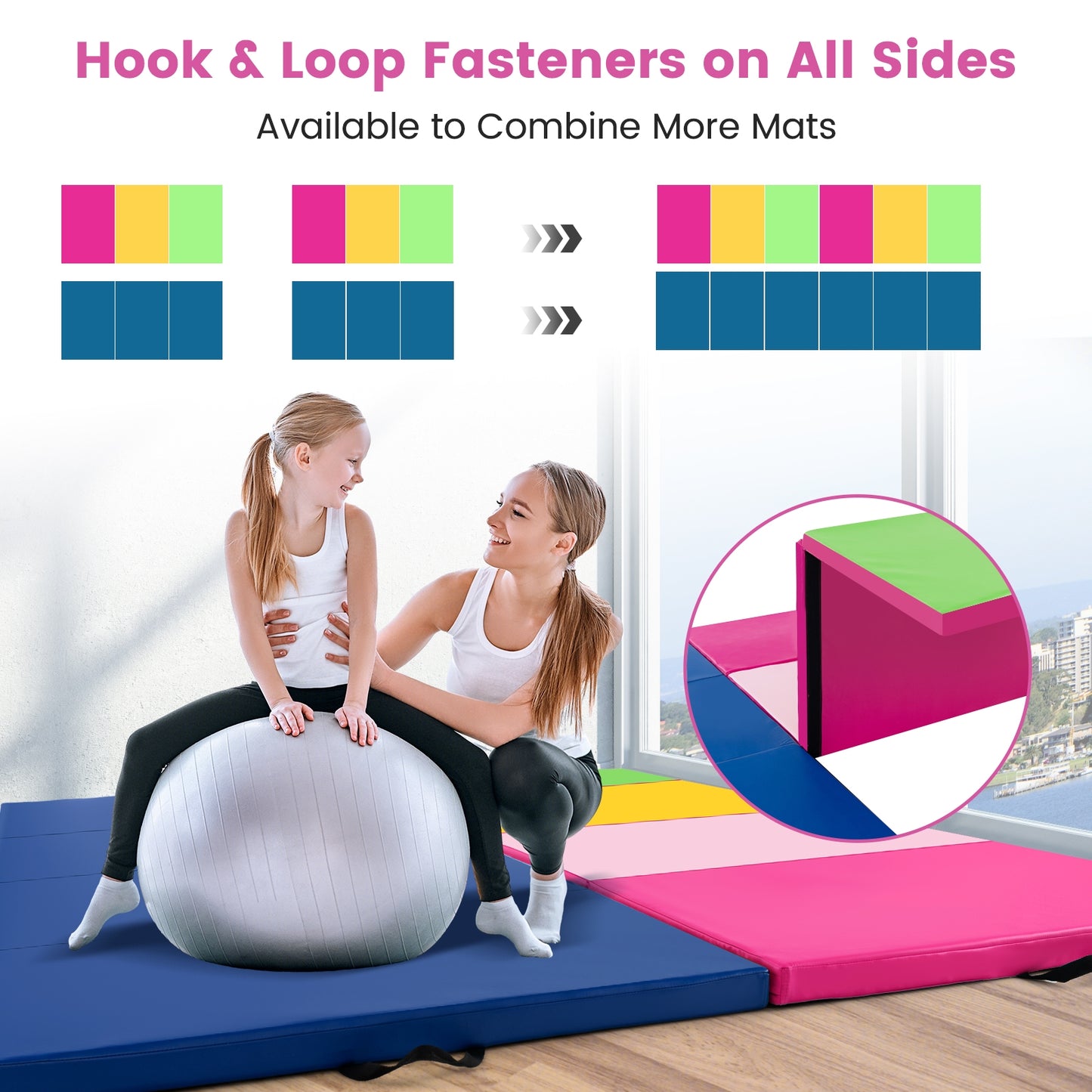 4-Panel PU Leather Folding Exercise Mat with Carrying Handles-Green Kids Crystal