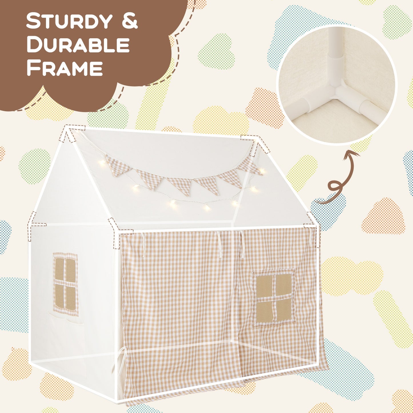 Kids Play Tent Large Playhouse with Padded Mat and 2 Breathable Windows-Beige Kids Crystal