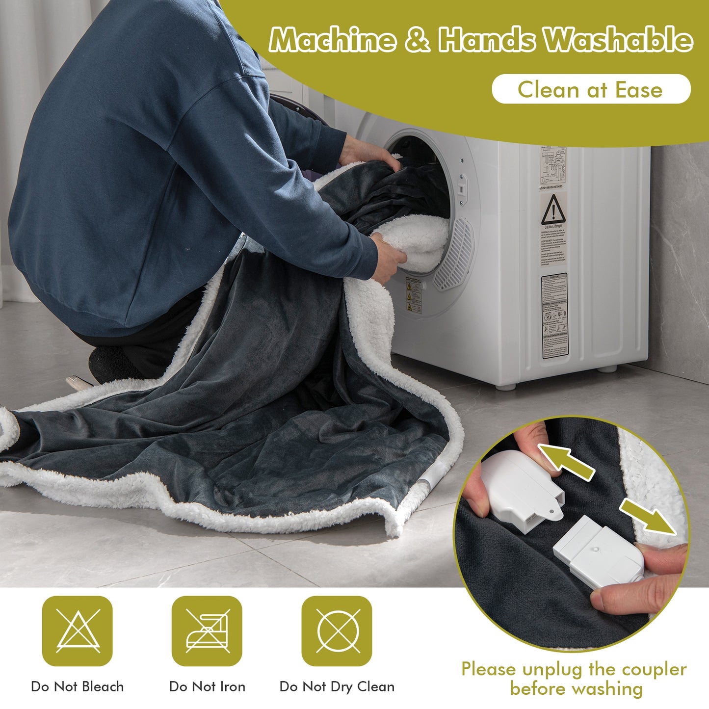 Heated Electric Blanket Throw with 10 Heat Levels-Gray Kids Crystal