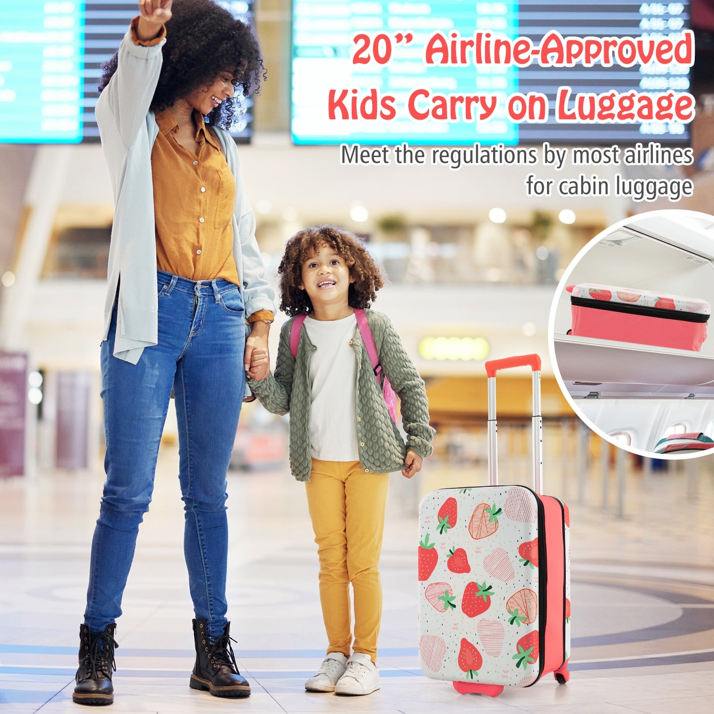 20 Inch Kids Rolling Luggage Foldable Hardshell Carry-on Suitcase on Wheels-Pink Kids Crystal