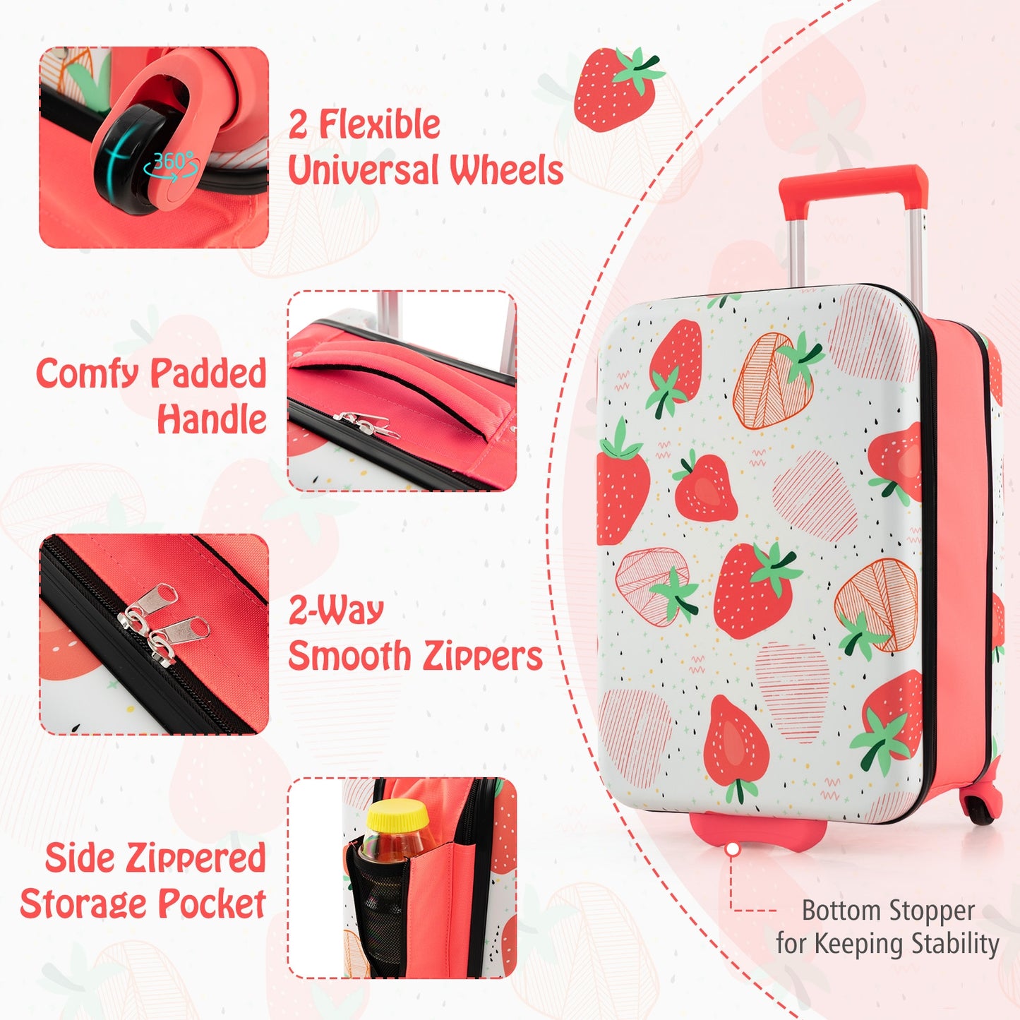 20 Inch Kids Rolling Luggage Foldable Hardshell Carry-on Suitcase on Wheels-Pink Kids Crystal