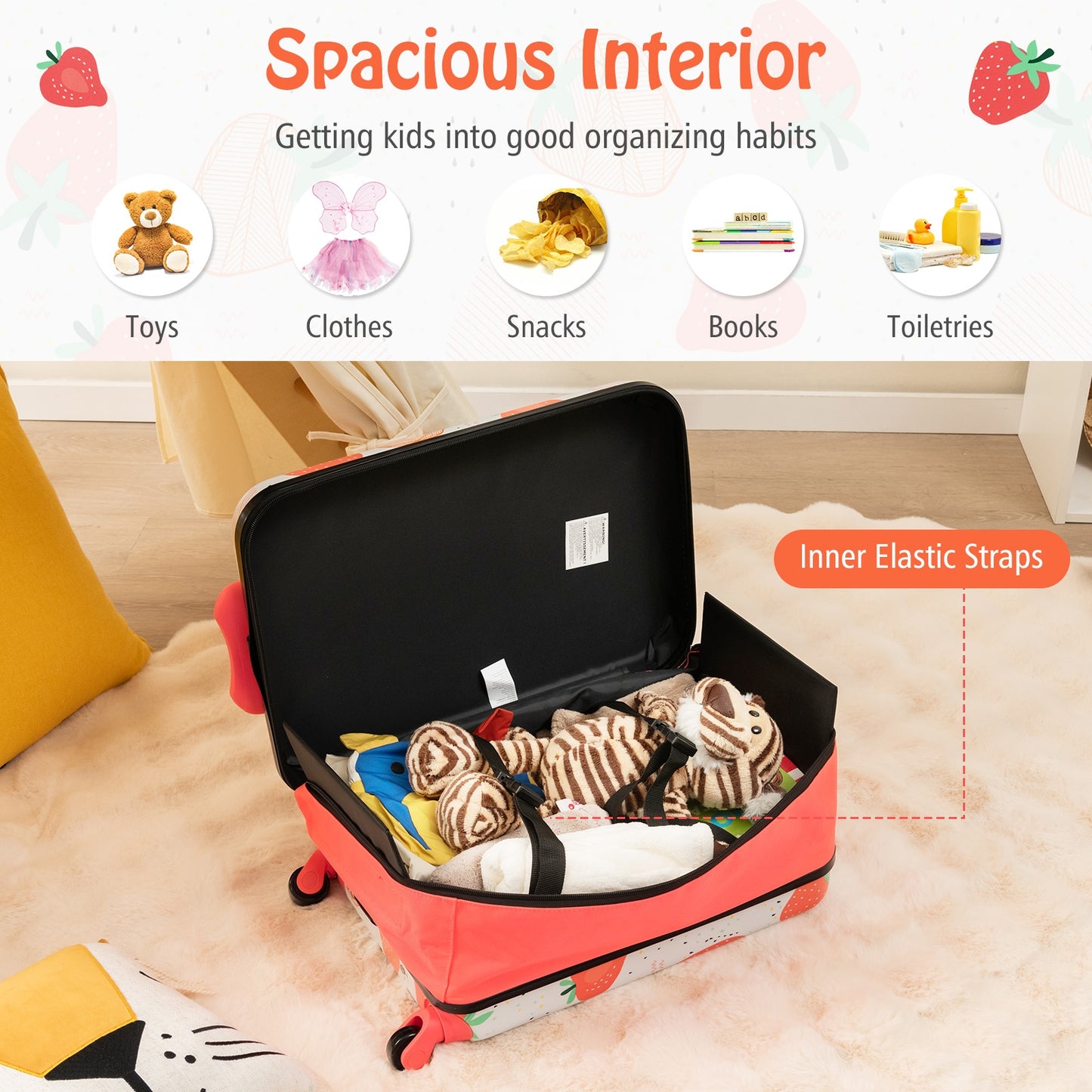 20 Inch Kids Rolling Luggage Foldable Hardshell Carry-on Suitcase on Wheels-Pink Kids Crystal