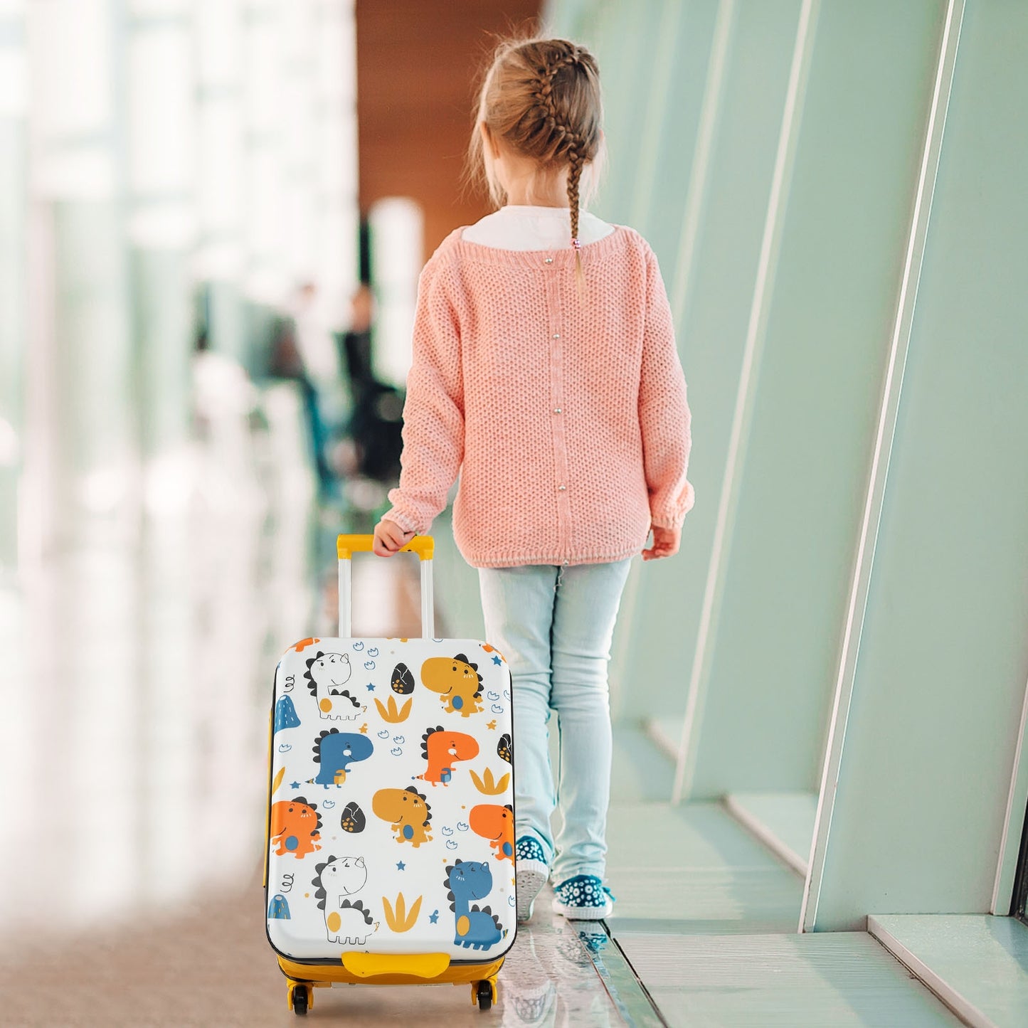20 Inch Kids Rolling Luggage Foldable Hardshell Carry-on Suitcase on Wheels-Yellow Kids Crystal