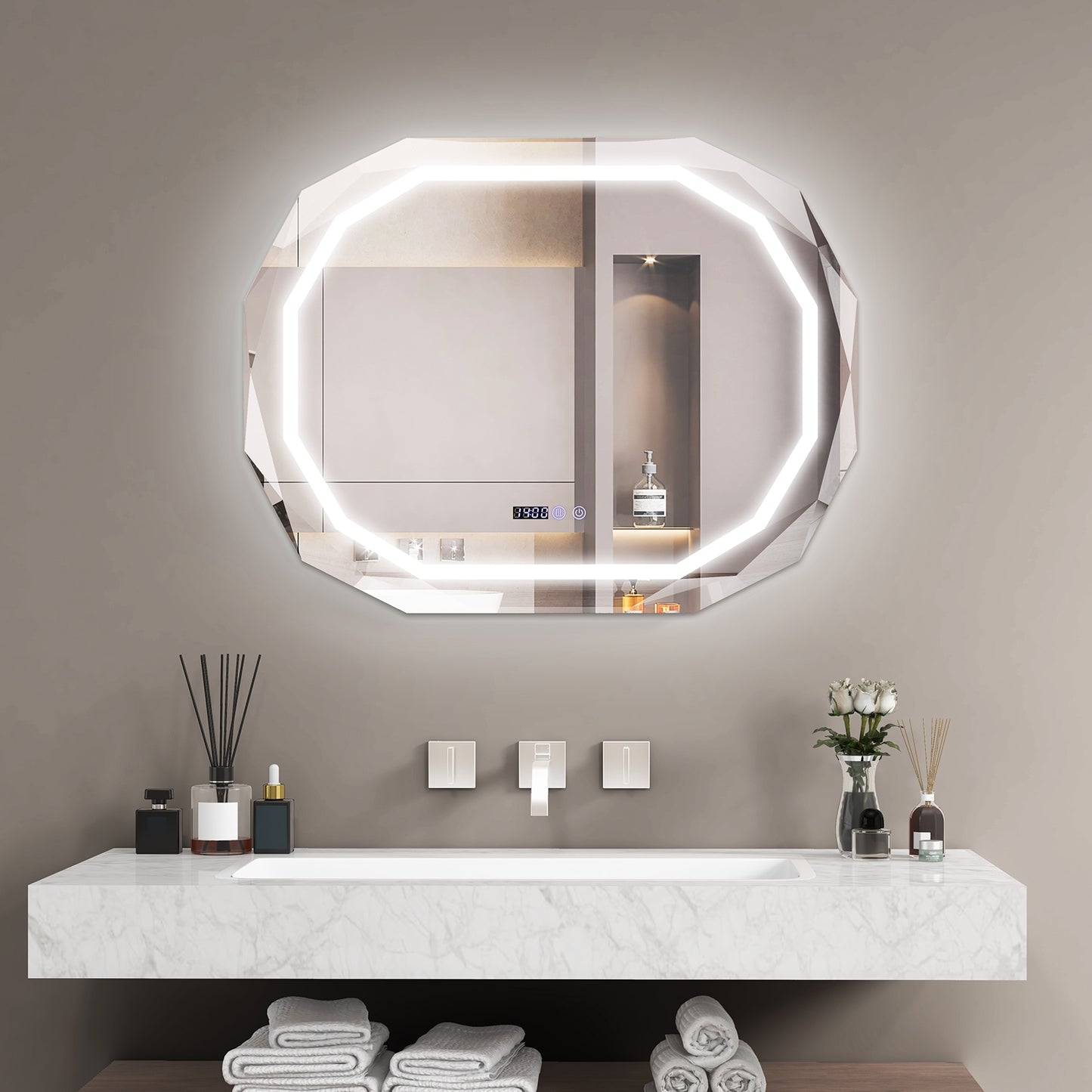 Anti-Fog Bathroom Mirror with 3 Color LED Light Memory Function Kids Crystal