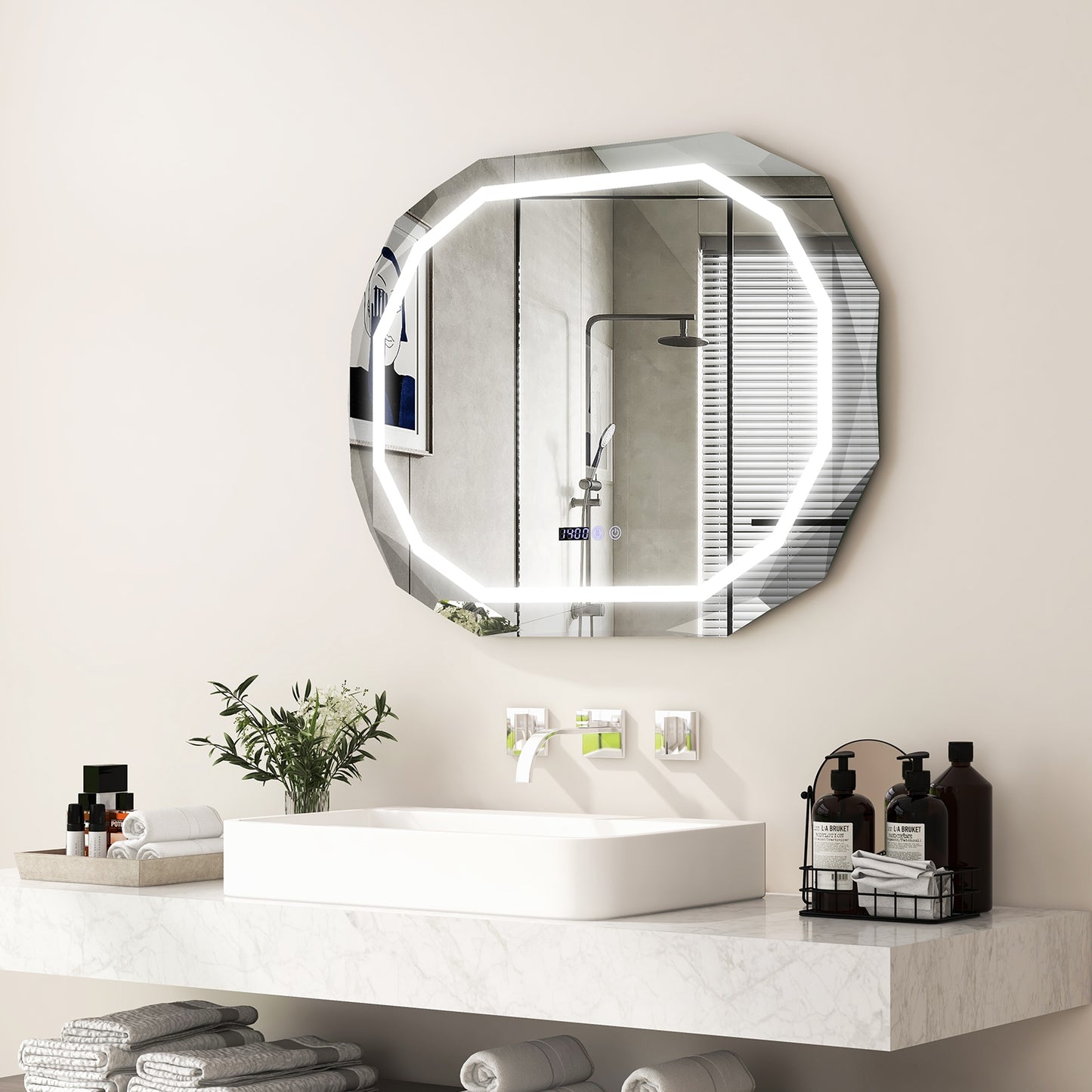 Anti-Fog Bathroom Mirror with 3 Color LED Light Memory Function Kids Crystal