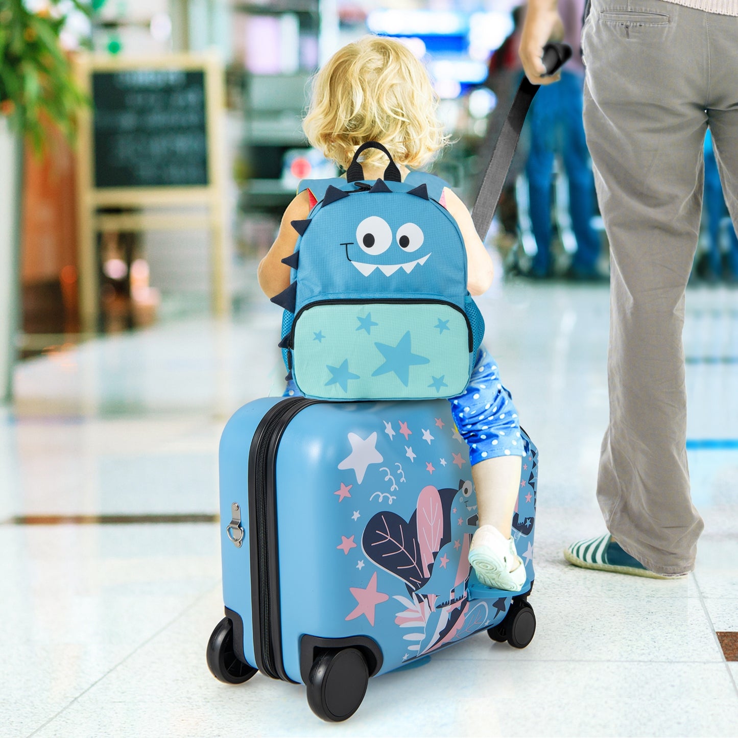 2 Pieces Kid Luggage Set with Spinner Wheels and Aluminum Handle-Blue Kids Crystal