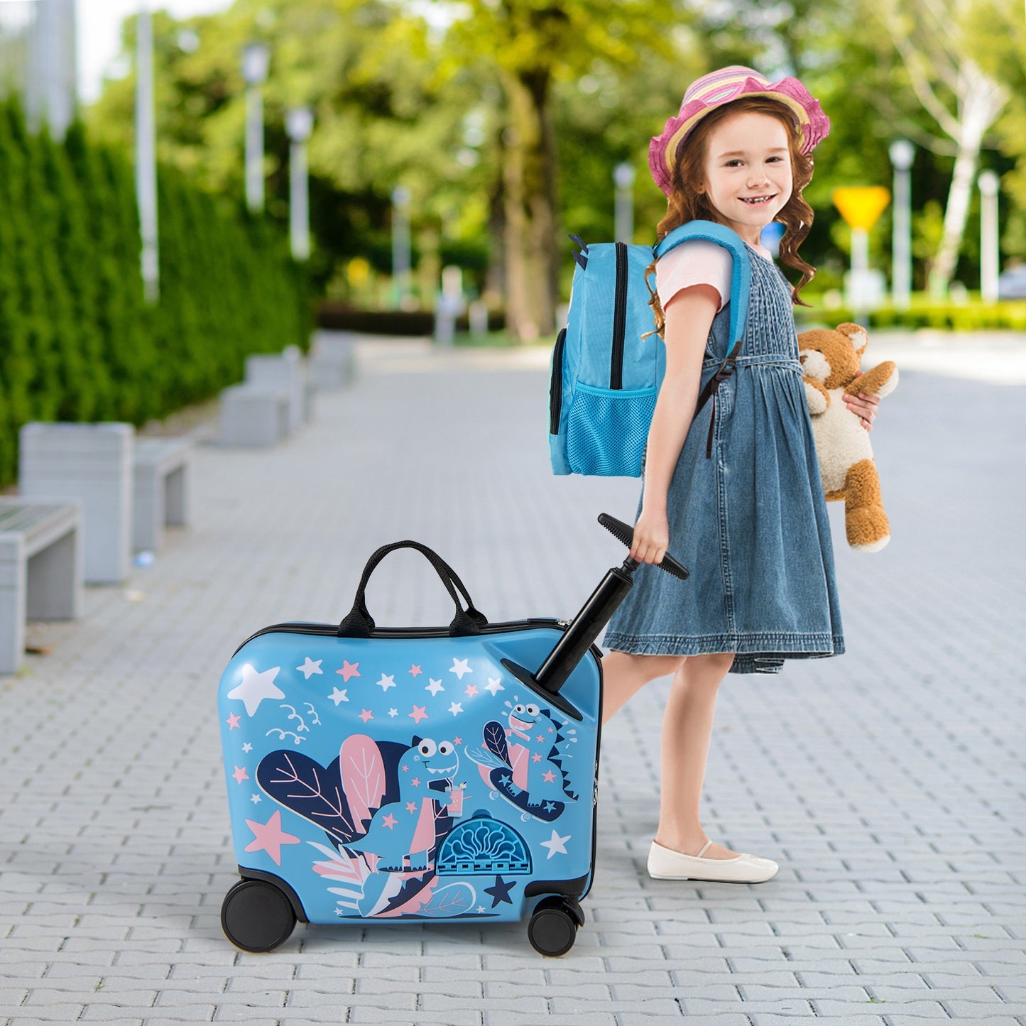 2 Pieces Kid Luggage Set with Spinner Wheels and Aluminum Handle-Blue Kids Crystal
