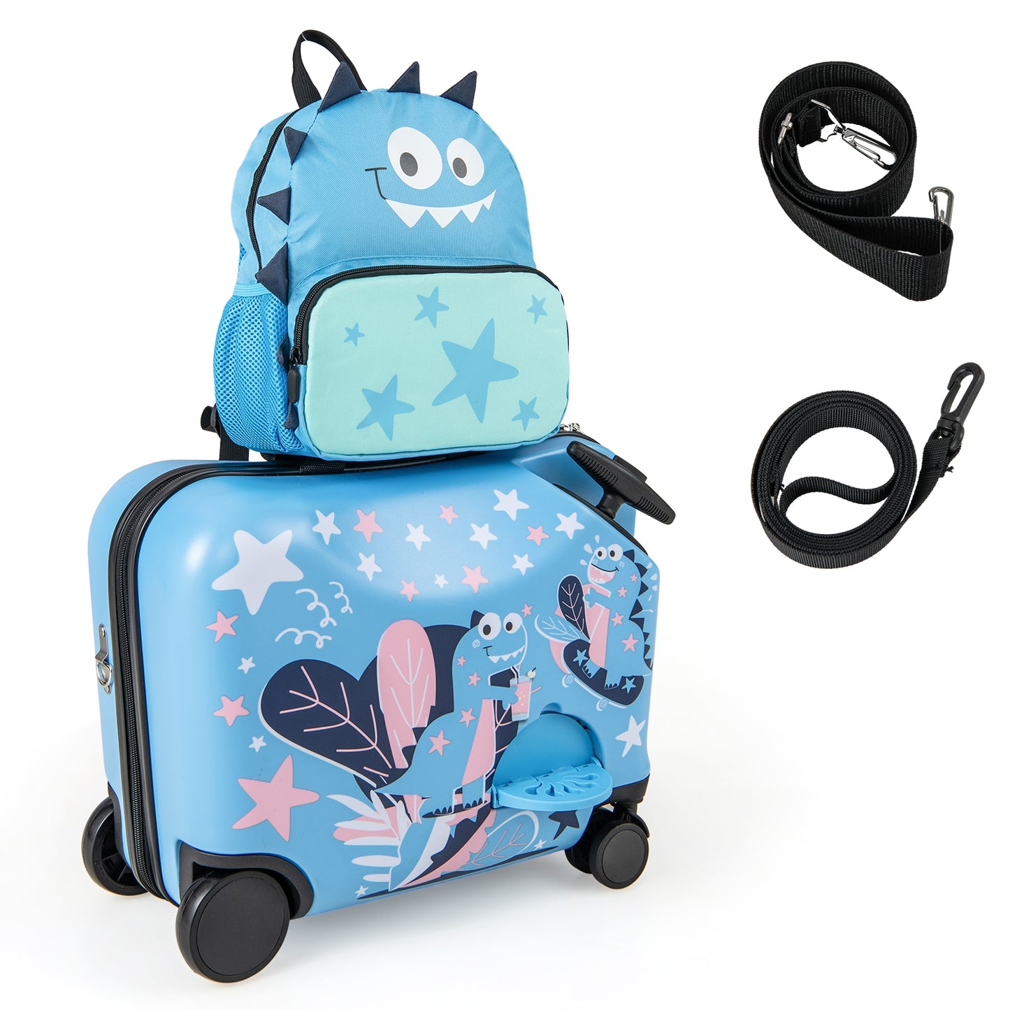 2 Pieces Kid Luggage Set with Spinner Wheels and Aluminum Handle-Blue Kids Crystal