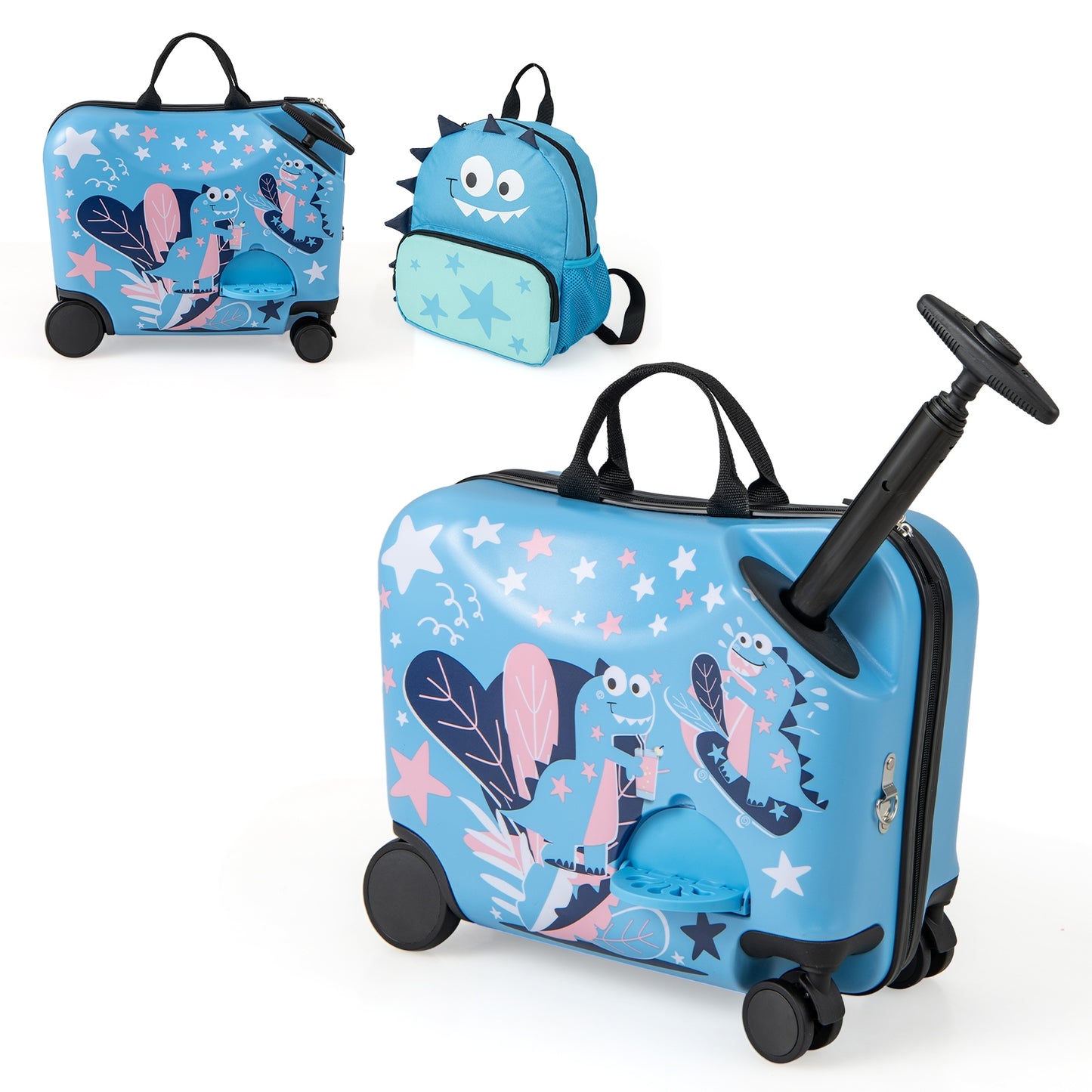 2 Pieces Kid Luggage Set with Spinner Wheels and Aluminum Handle-Blue Kids Crystal