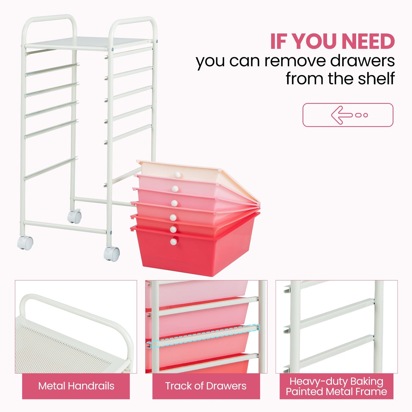 6 Drawers Rolling Storage Cart Organizer-Pink Kids Crystal