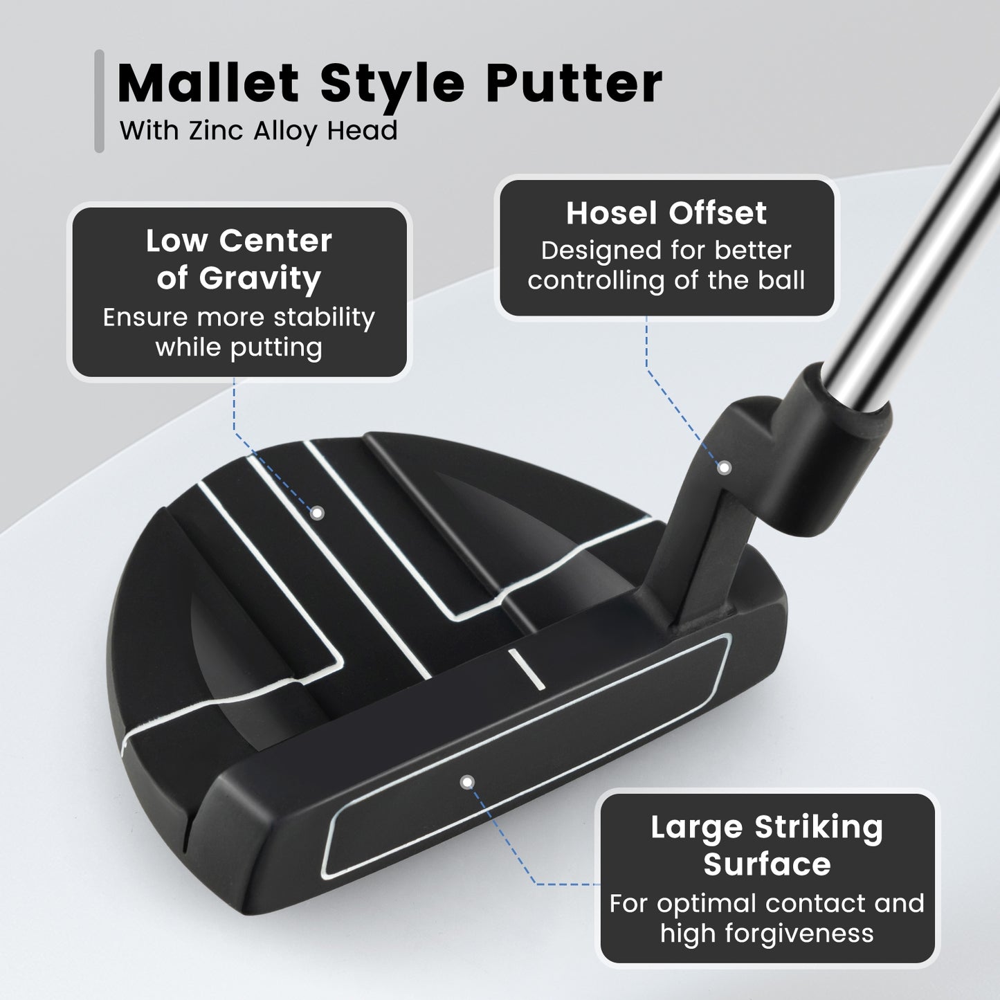 Golf Putter with Headcover 35 Inches Mallet Style Putter Right Handed Kids Crystal