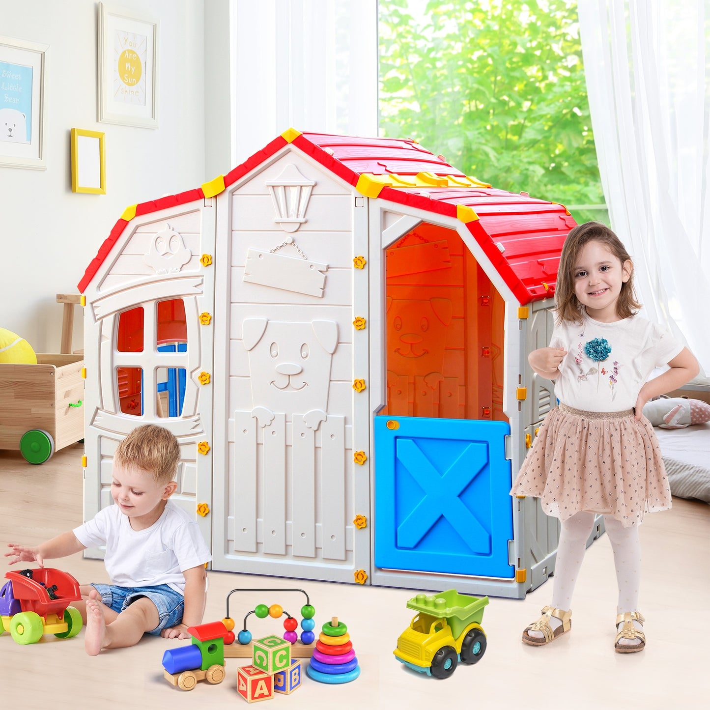 Cottage Kids Playhouse with Openable Windows and Working Door Kids Crystal