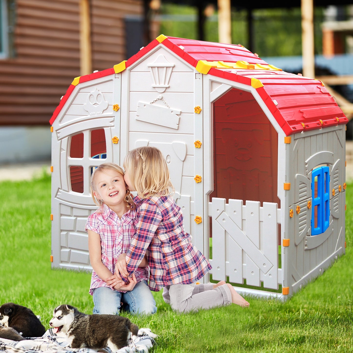 Cottage Kids Playhouse with Openable Windows and Working Door Kids Crystal