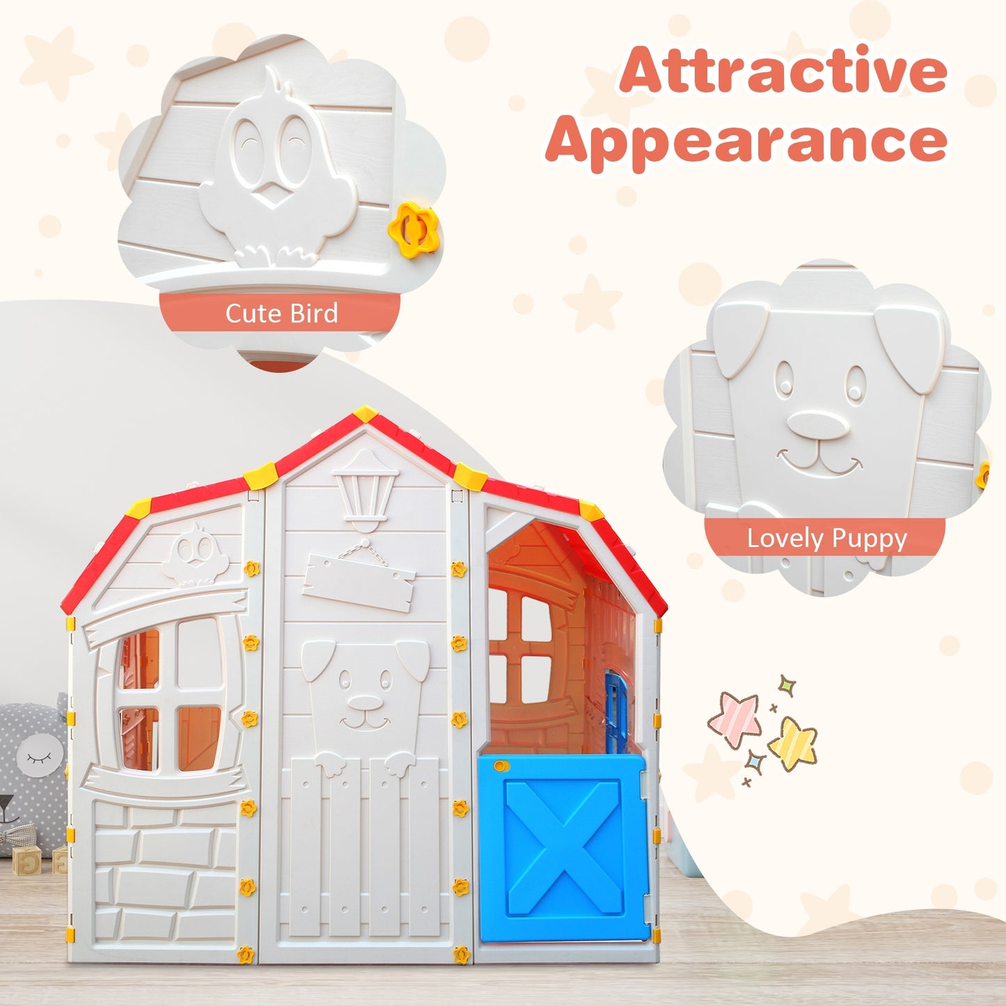 Cottage Kids Playhouse with Openable Windows and Working Door Kids Crystal