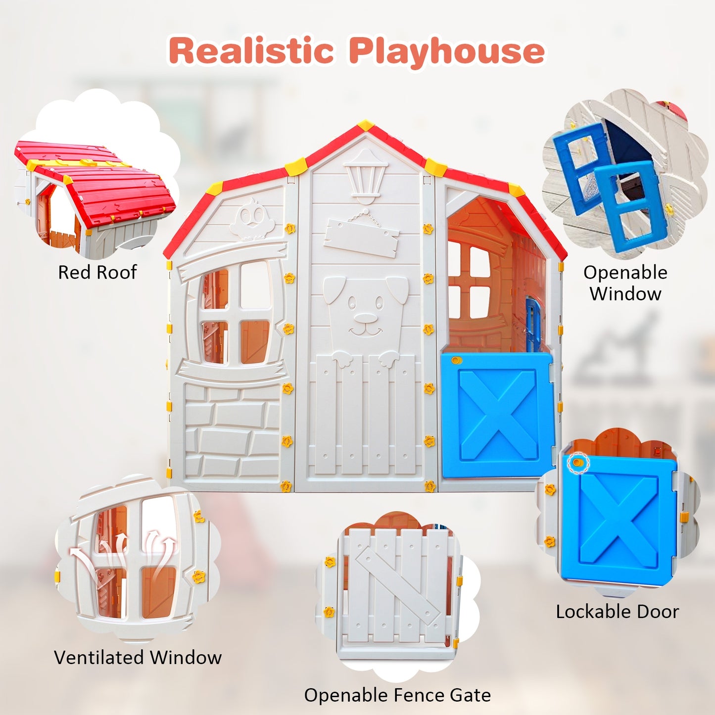 Cottage Kids Playhouse with Openable Windows and Working Door Kids Crystal