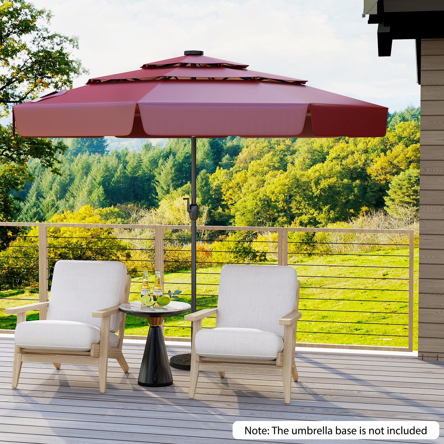 10 Feet Solar Patio Umbrella with 3-Tier Vented Top-Red