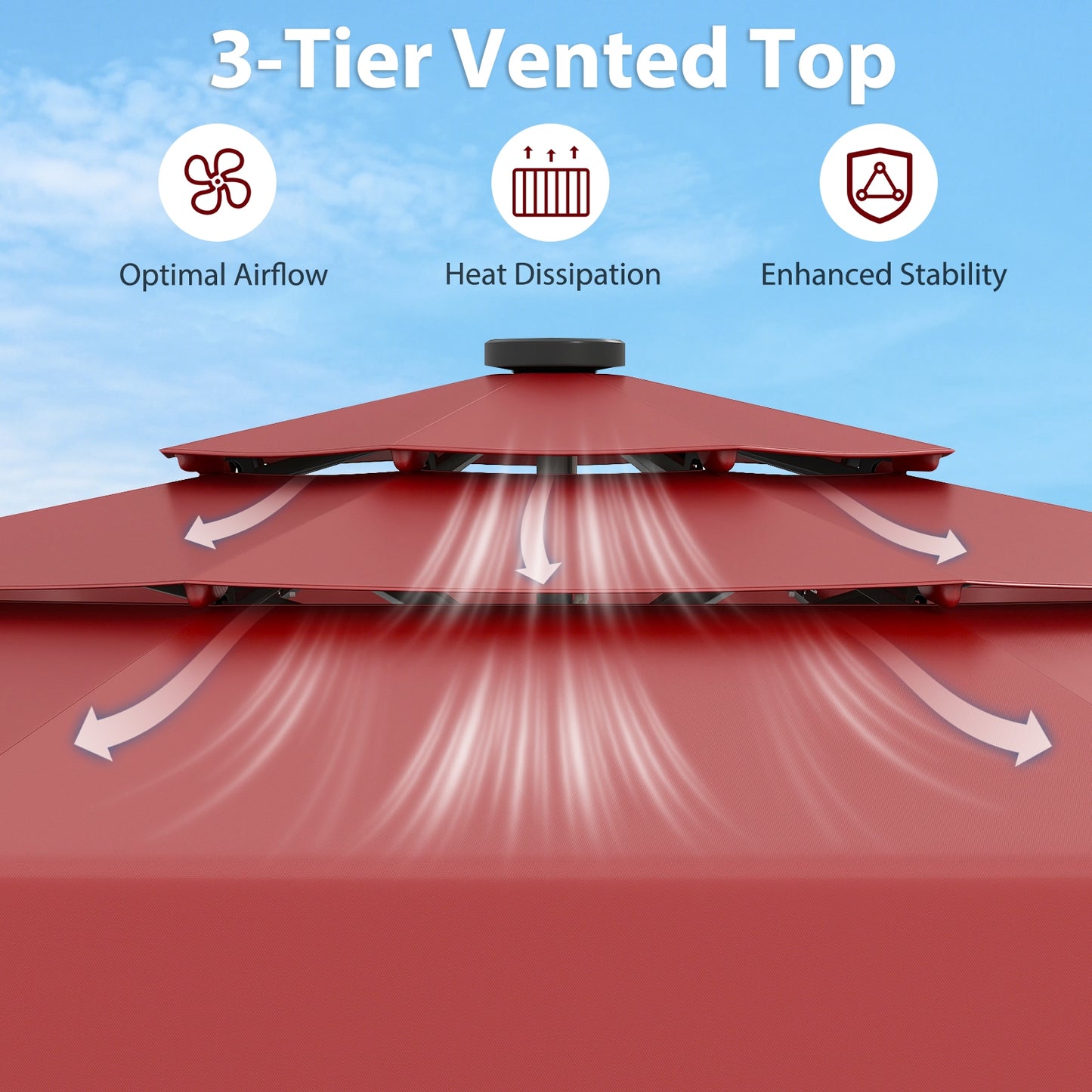 10 Feet Solar Patio Umbrella with 3-Tier Vented Top-Red Kids Crystal
