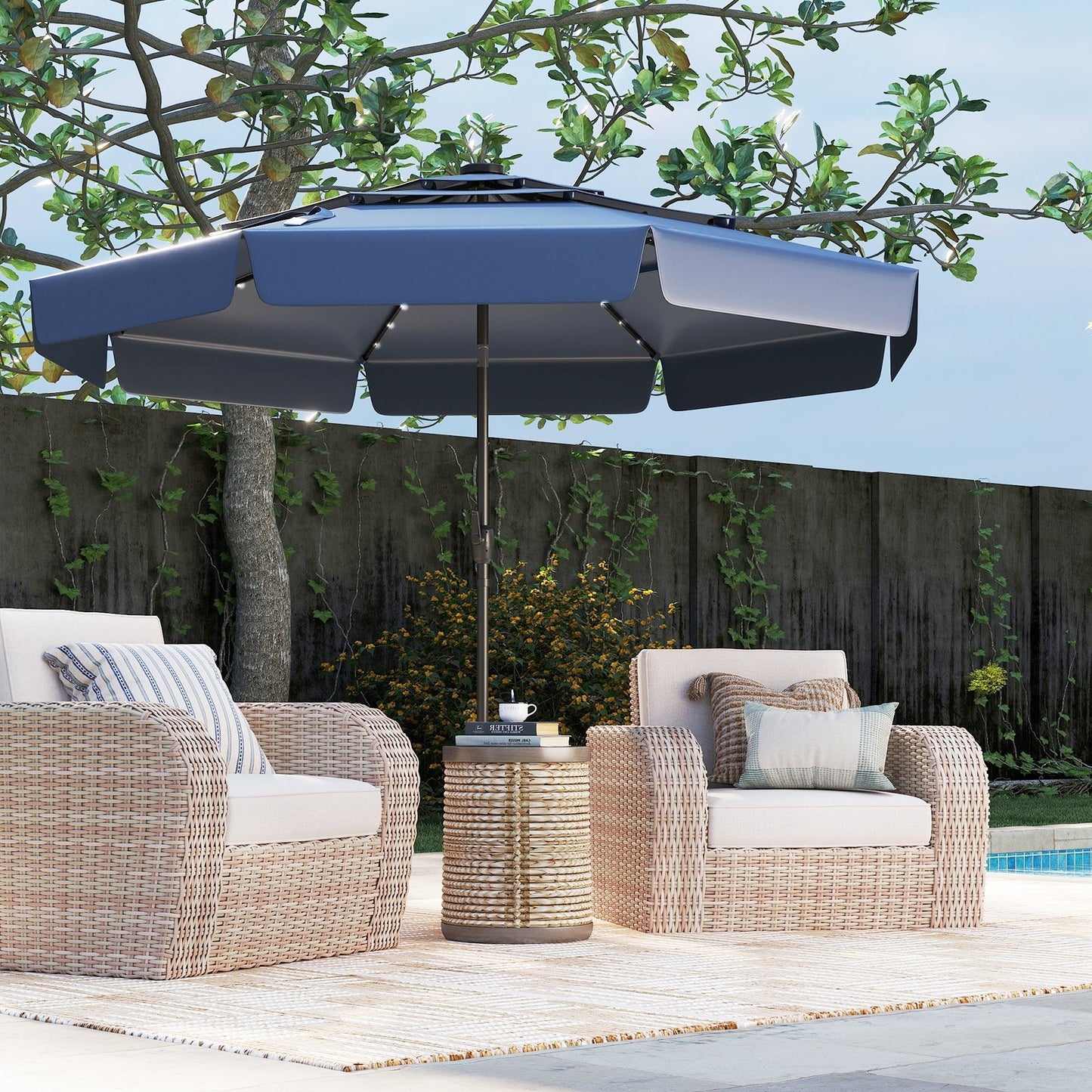 10 Feet Solar Patio Umbrella with 3-Tier Vented Top-Navy
