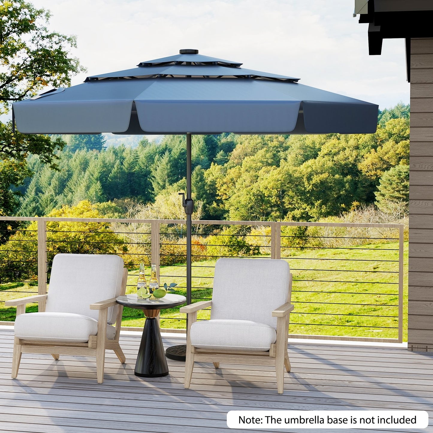 10 Feet Solar Patio Umbrella with 3-Tier Vented Top-Navy