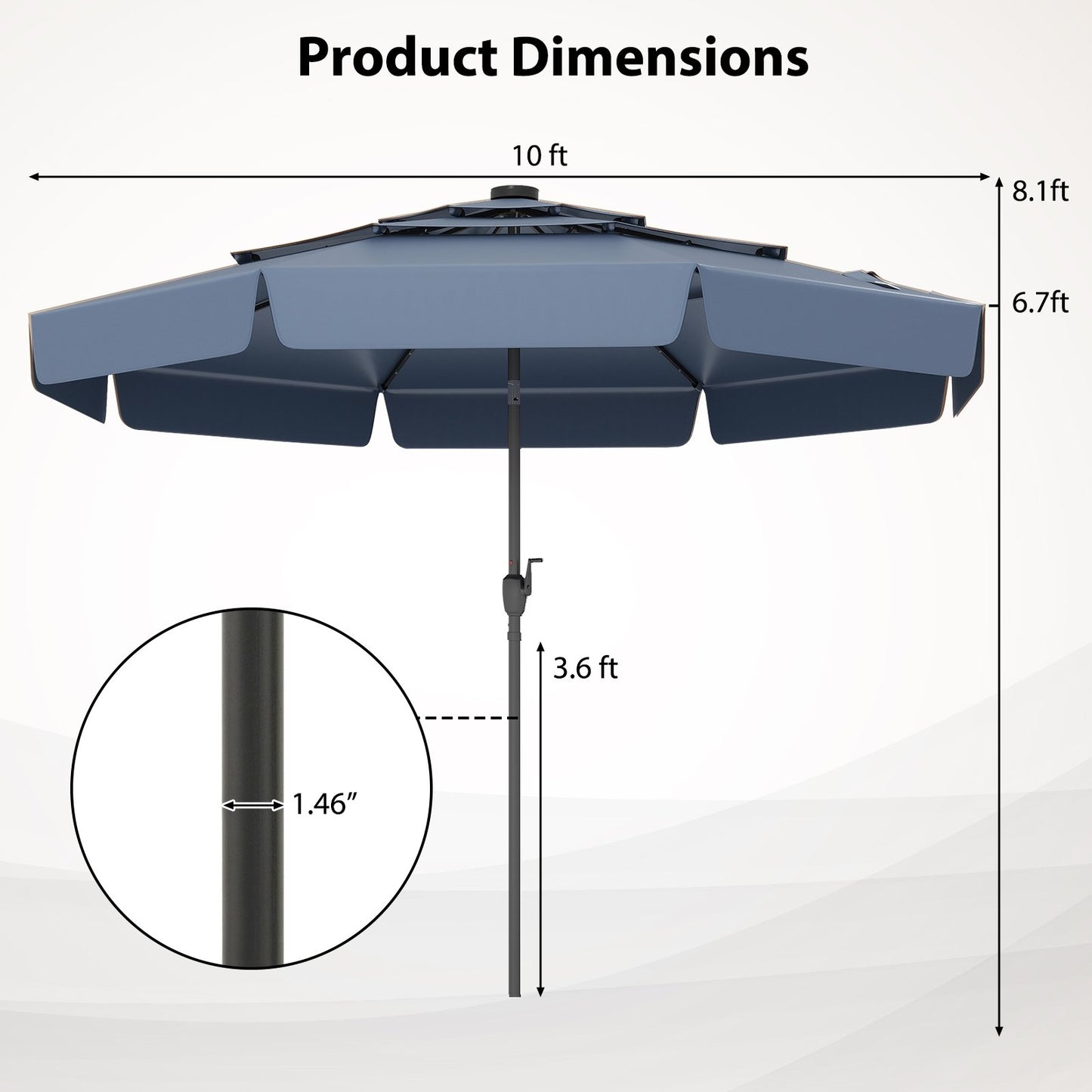 10 Feet Solar Patio Umbrella with 3-Tier Vented Top-Navy