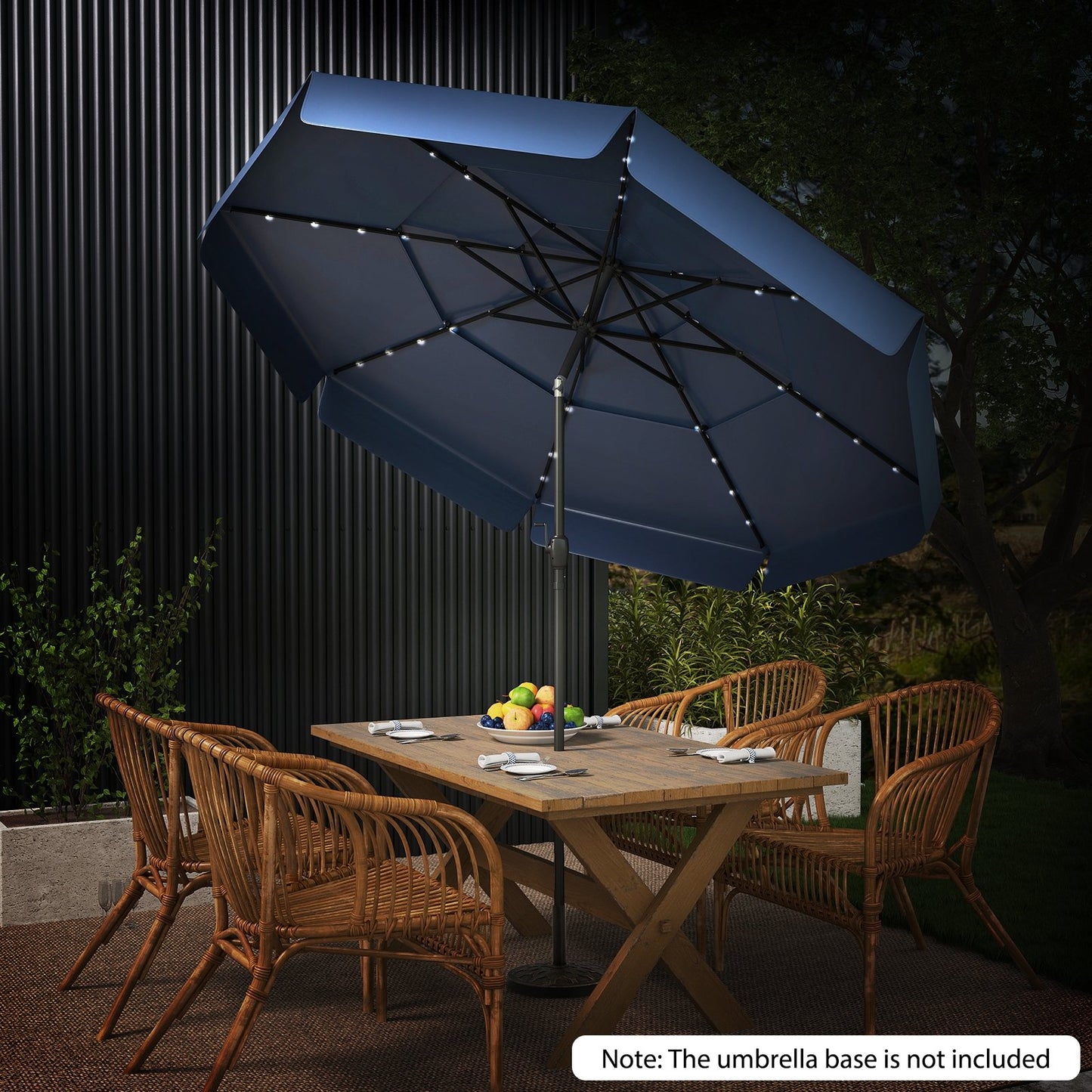 10 Feet Solar Patio Umbrella with 3-Tier Vented Top-Navy
