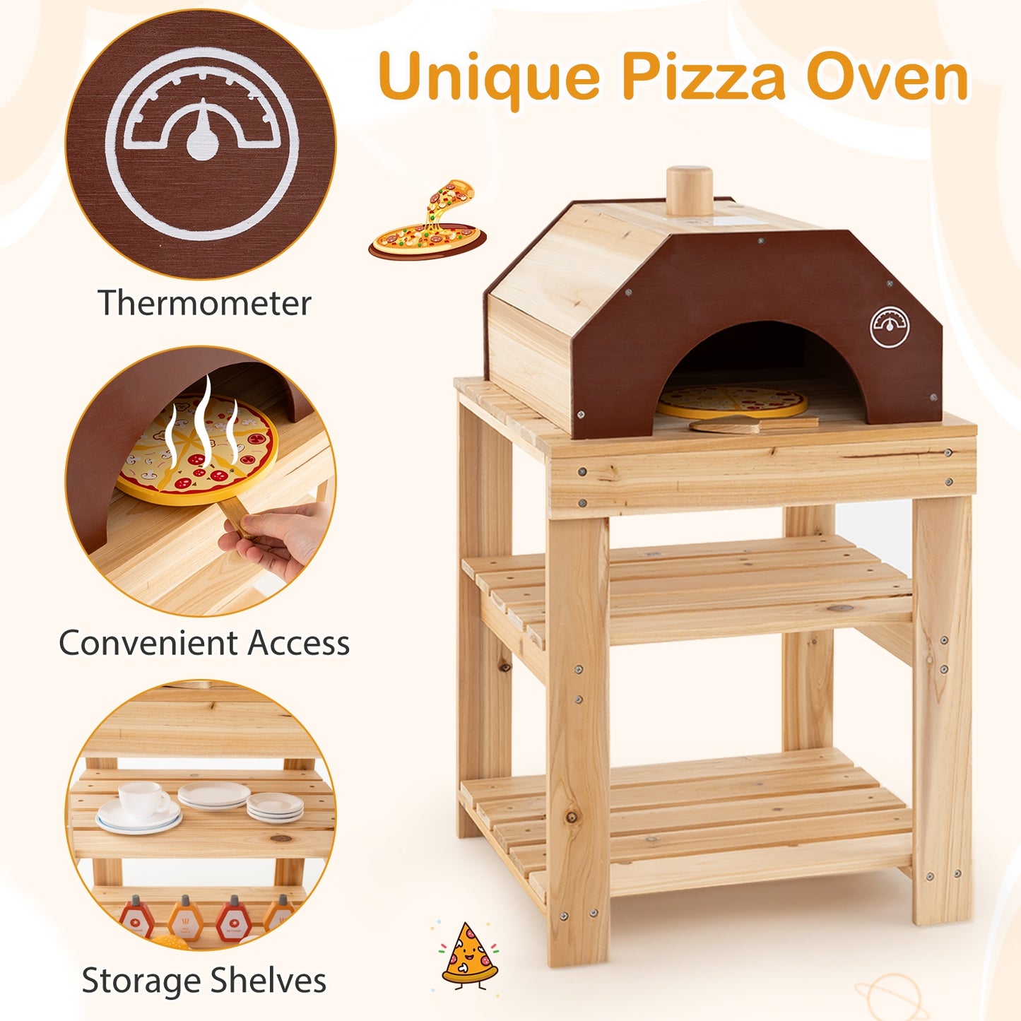 3-Piece Outdoor Kitchen Set Mud Kitchen with Separate BBQ Grill and Pizza Oven-Natural Kids Crystal