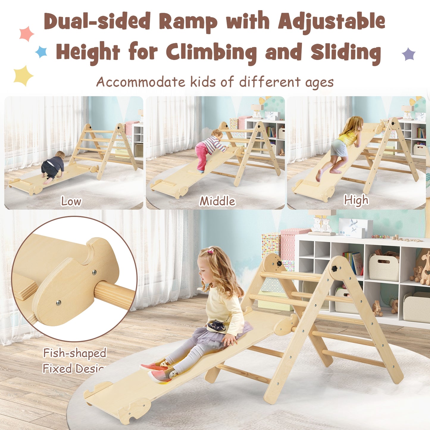 7-in-1 Toddler Climbing Toy Connected Table and Chair Set for Kids Aged 3-14 Years Old-Natural Kids Crystal