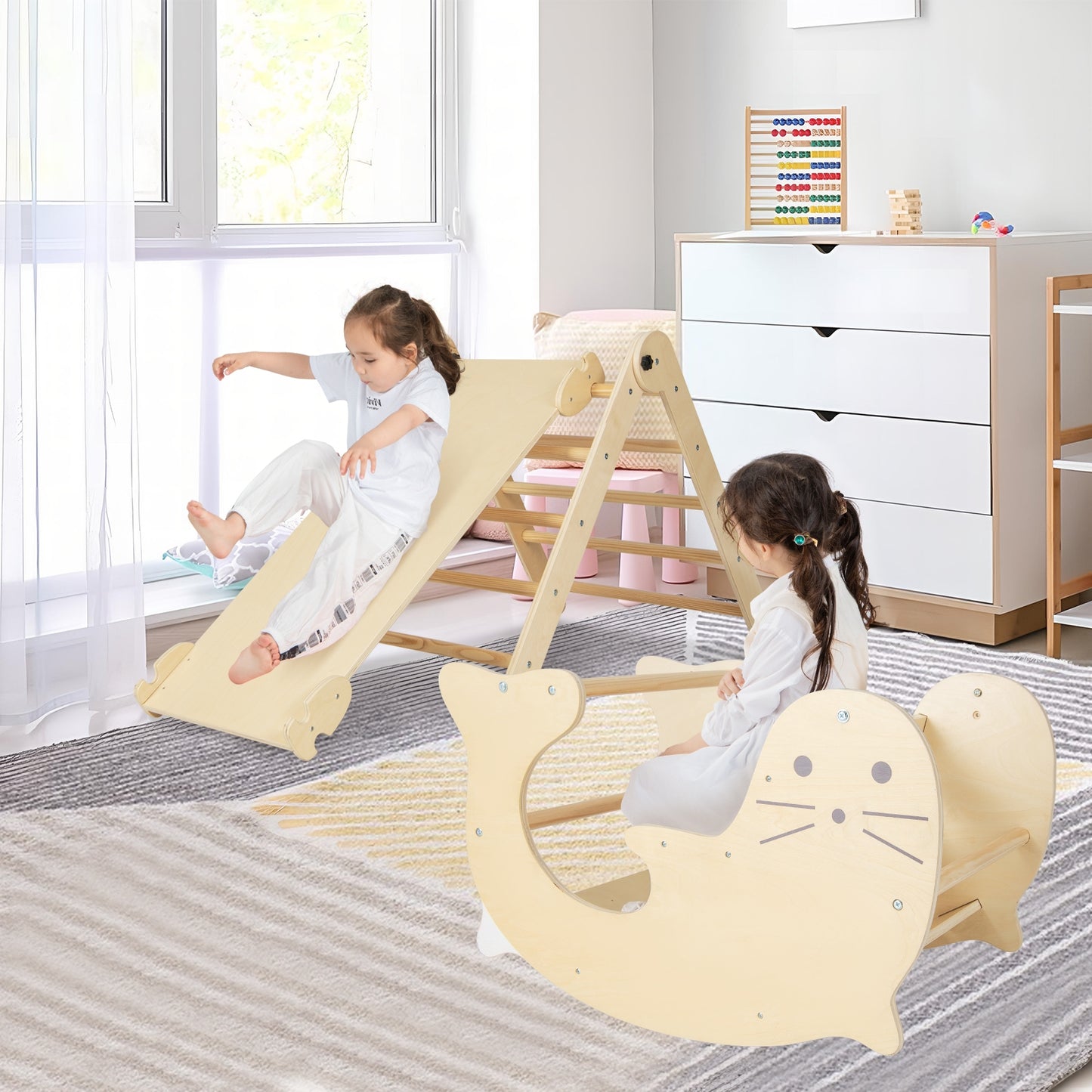 7-in-1 Indoor Climbing Toys for Toddlers with Reversible Ramp-Natural Kids Crystal
