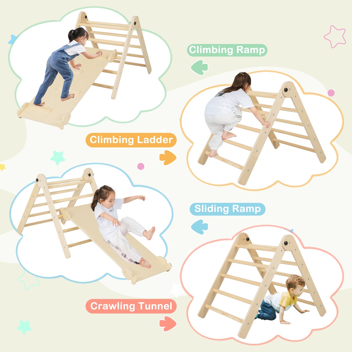 7-in-1 Indoor Climbing Toys for Toddlers with Reversible Ramp-Natural Kids Crystal
