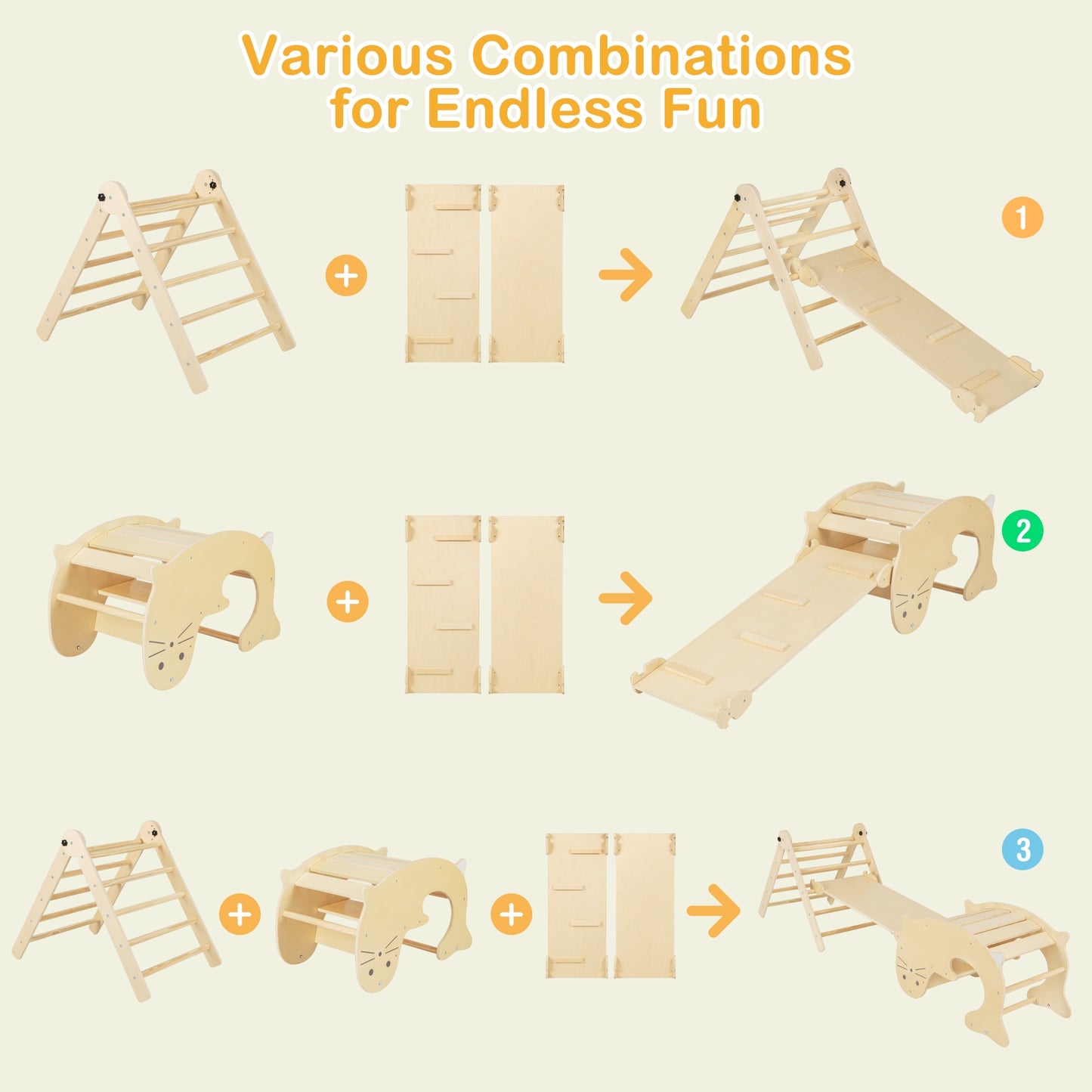 7-in-1 Indoor Climbing Toys for Toddlers with Reversible Ramp-Natural Kids Crystal