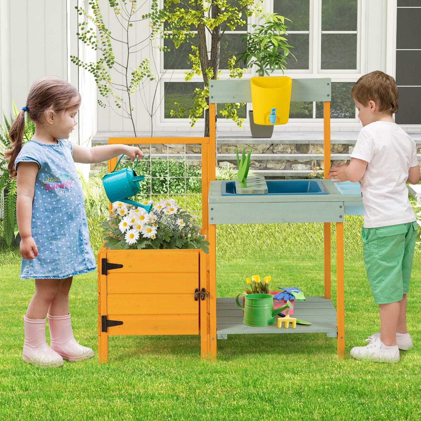 Kids Outdoor Potting Bench with See-Through Window Kids Crystal
