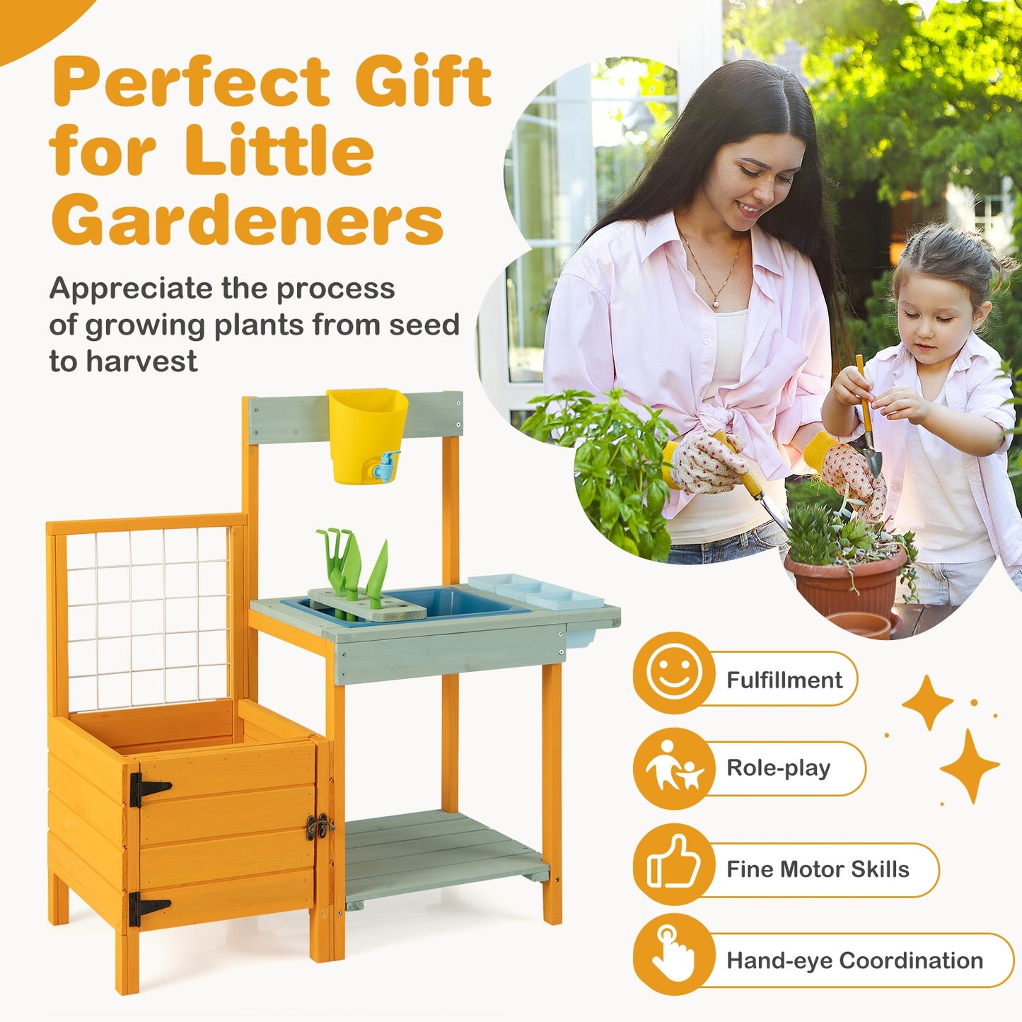 Kids Outdoor Potting Bench with See-Through Window Kids Crystal