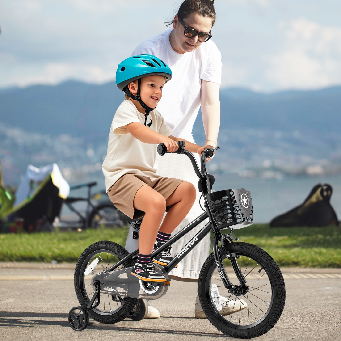 16 Inch Kids Bike with Basket and Training Wheels for Children Aged 4-7 Years Old Kids Crystal