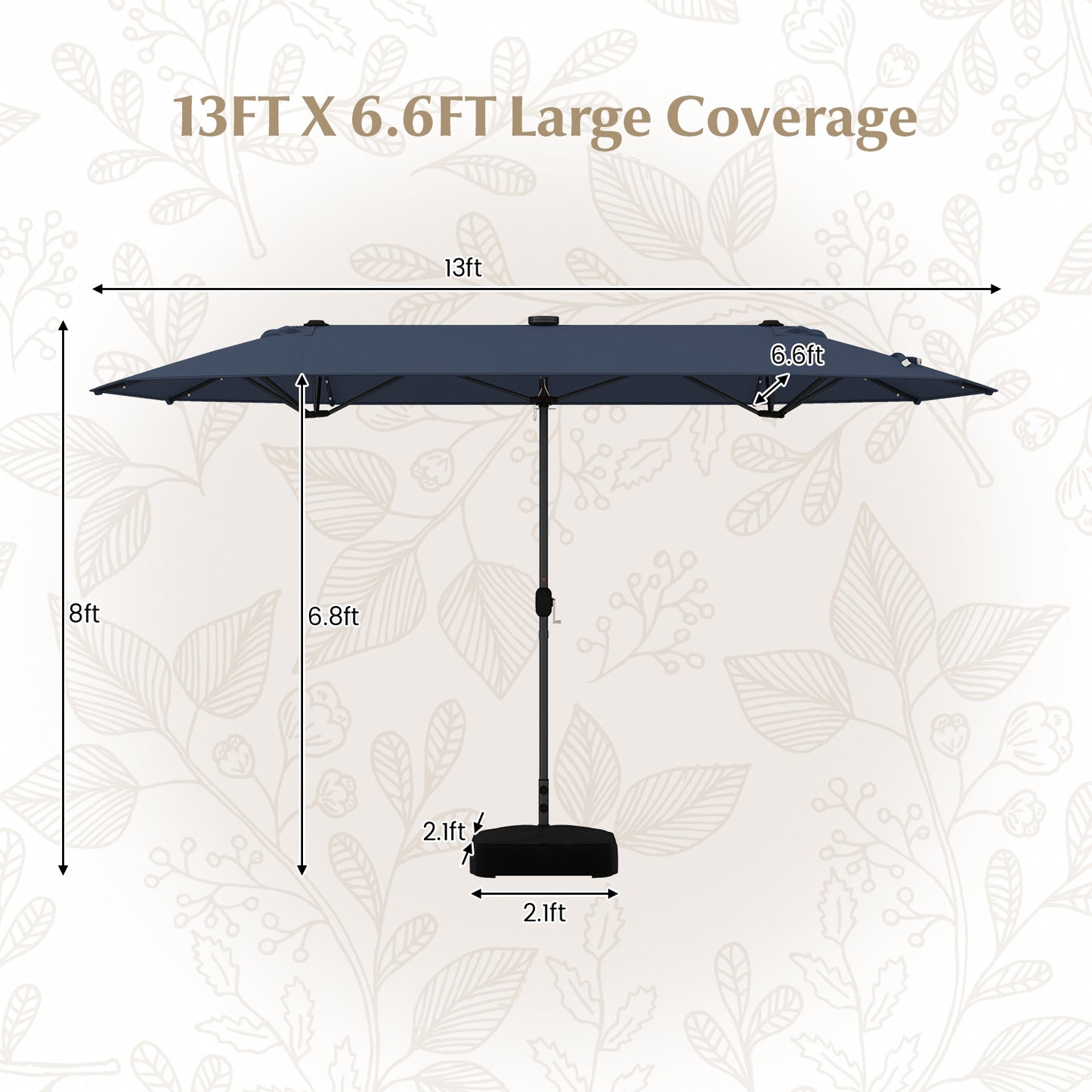 13FT Double-sided Patio Umbrella with Solar Lights for Garden Pool Backyard-Navy Kids Crystal