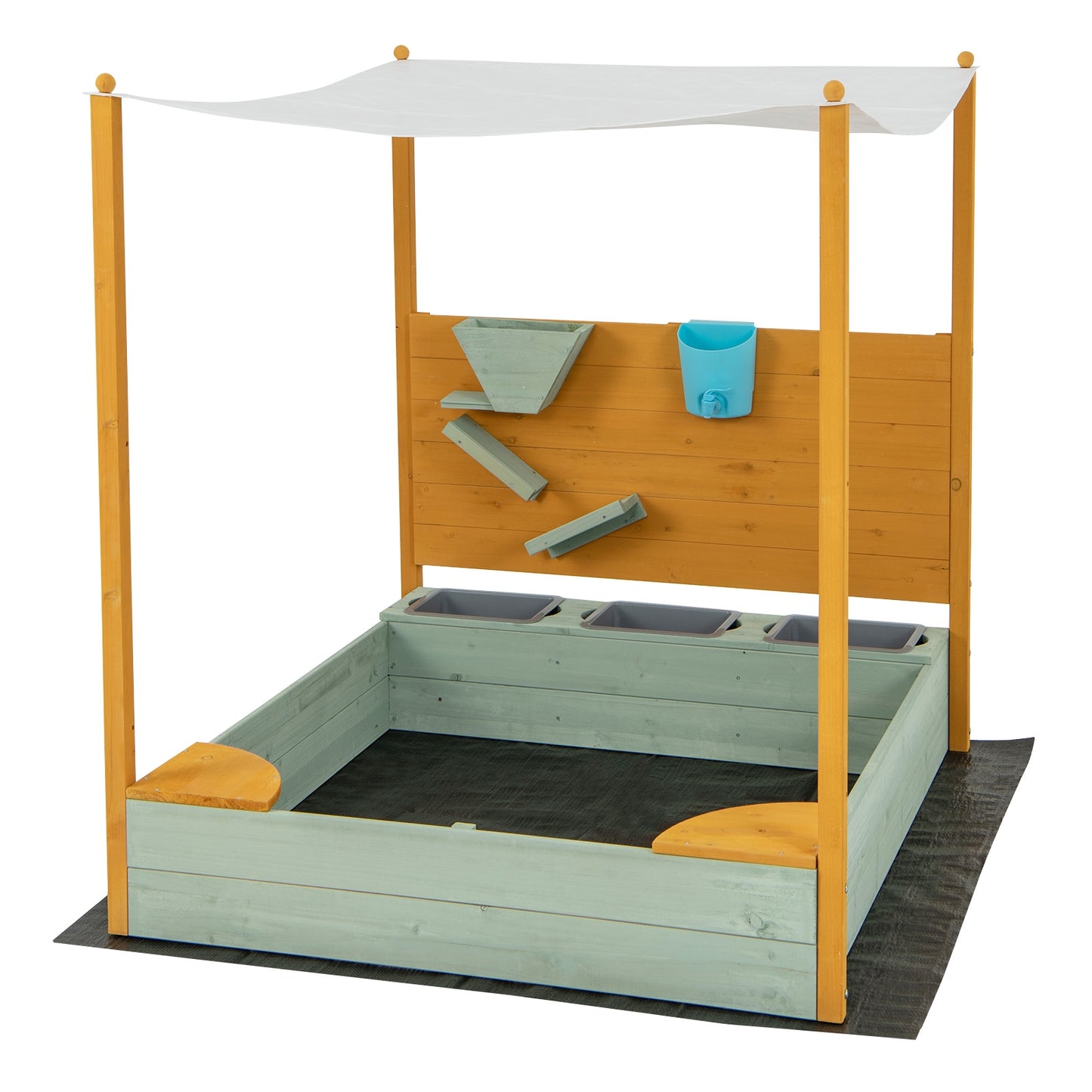 Kids Sandbox with Sand Wall w/ Removable Canopy for Kids 3-8 Years Old Kids Crystal
