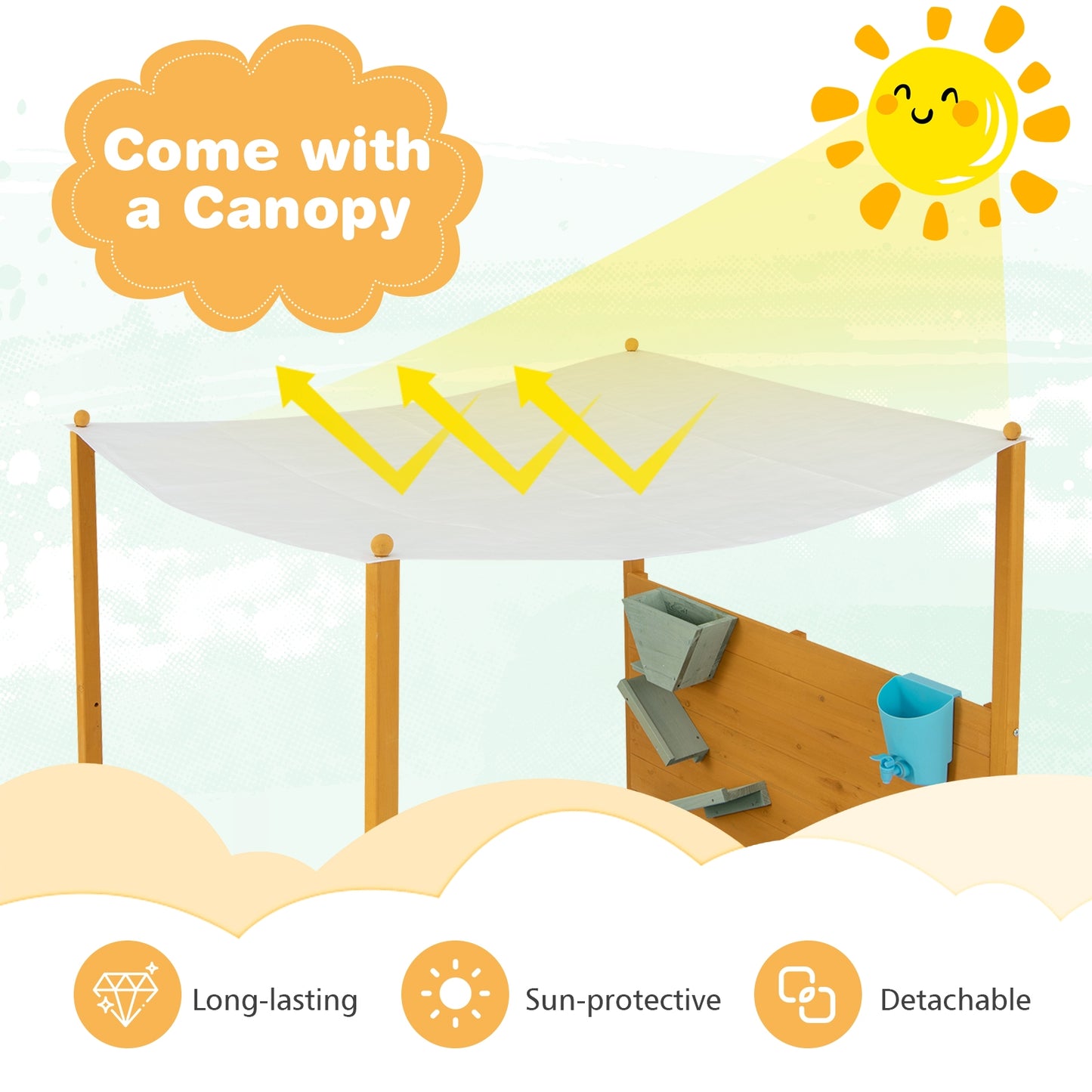 Kids Sandbox with Sand Wall w/ Removable Canopy for Kids 3-8 Years Old Kids Crystal