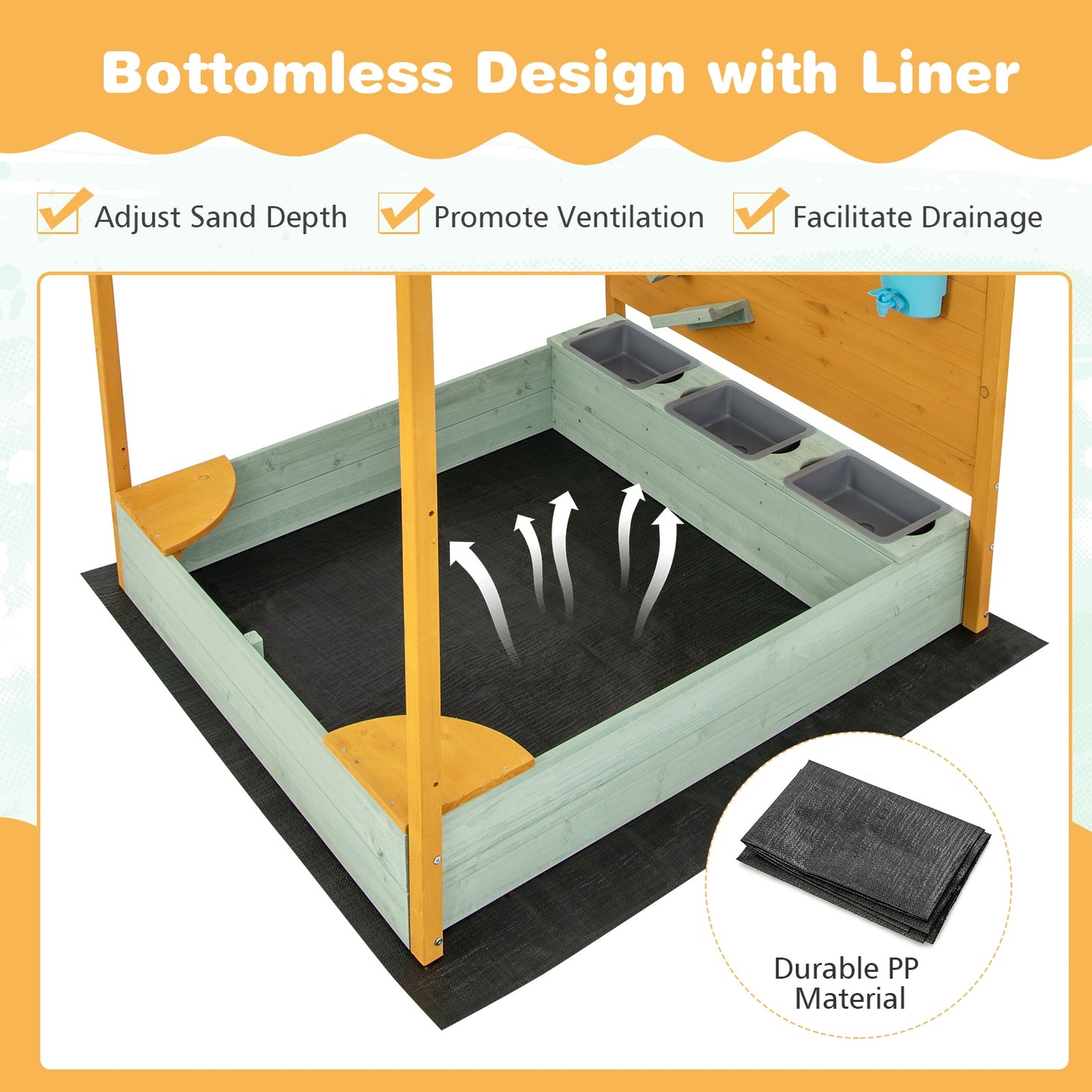 Kids Sandbox with Sand Wall w/ Removable Canopy for Kids 3-8 Years Old Kids Crystal