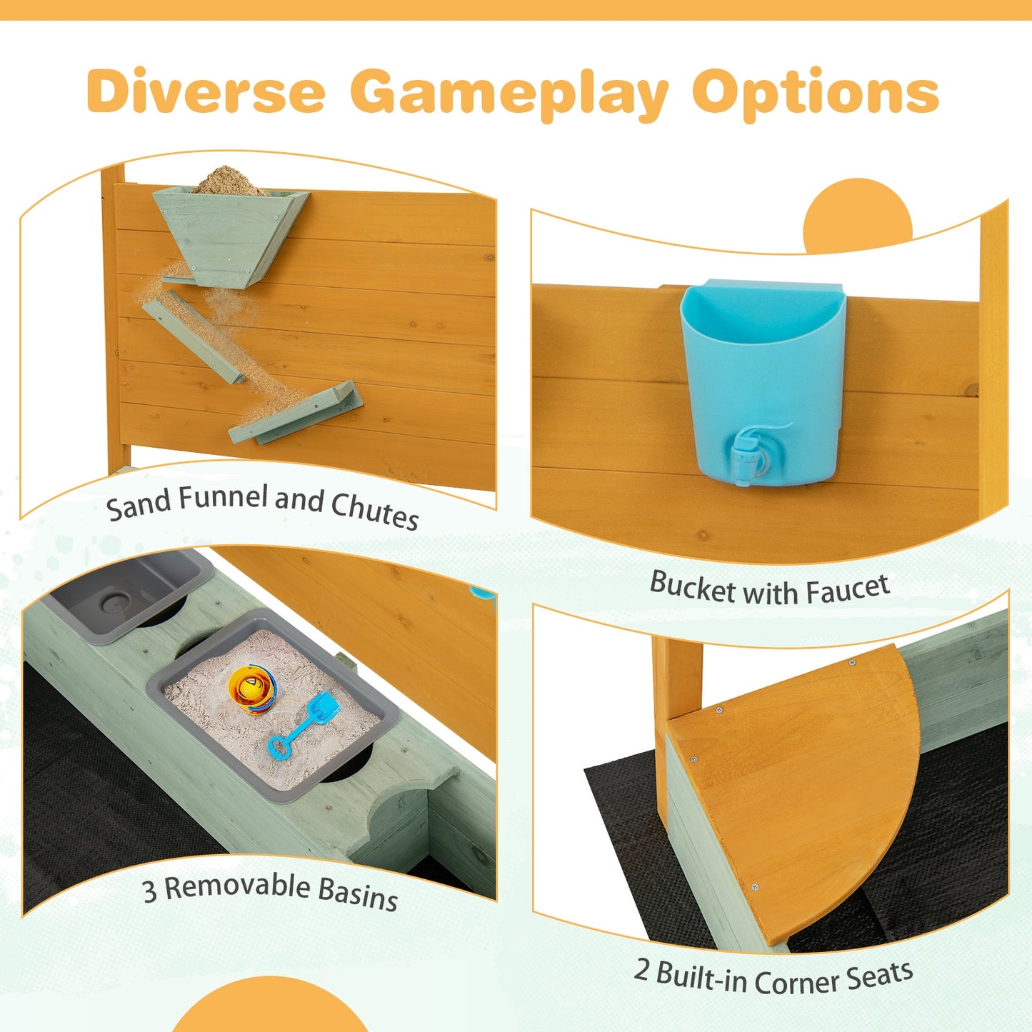 Kids Sandbox with Sand Wall w/ Removable Canopy for Kids 3-8 Years Old Kids Crystal