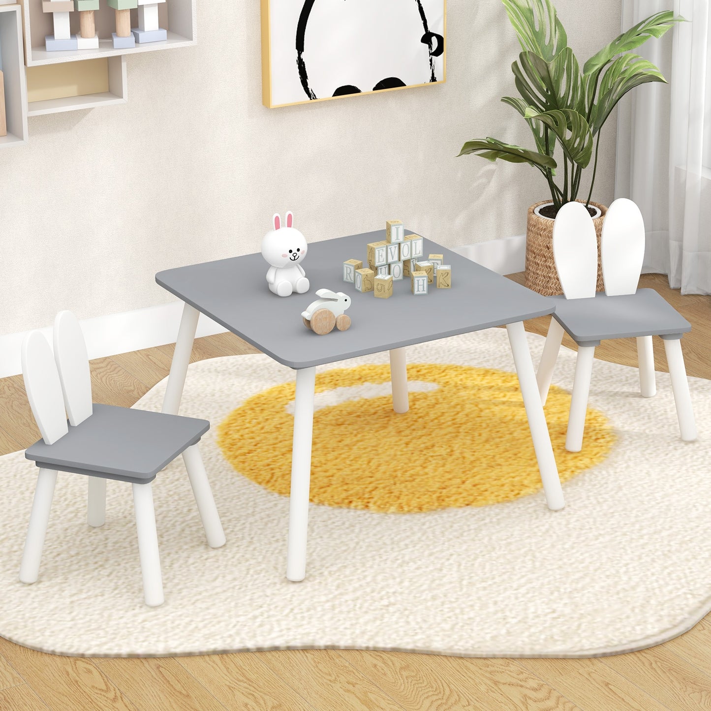 3 Pieces Kids Table and Chairs Set for Arts Crafts Snack Time-Gray Kids Crystal
