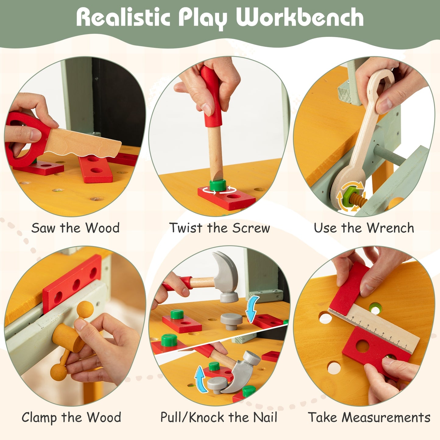 Kids Wooden Toy Workbench with Storage Space and Blackboard Kids Crystal